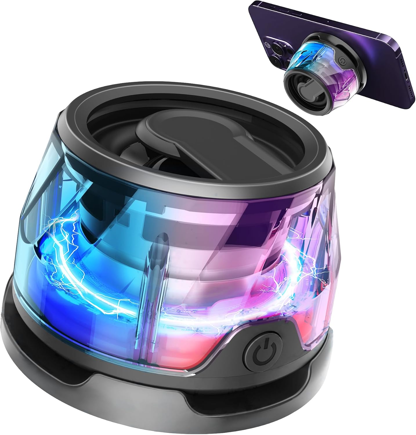 Altavoz Bluetooth magnético para teléfono celular, resistente al agua, 8 horas, tiempo de reproducción, Bluetooth 5.3, luces LED multicolor,
