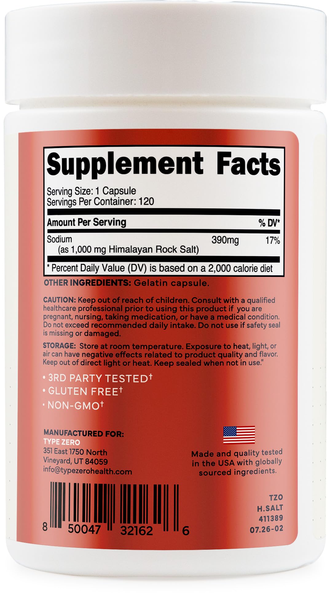 Type Zero Himalayan Rock Salt Capsules (1,000mg) 120 Capsules — Amazon image 4