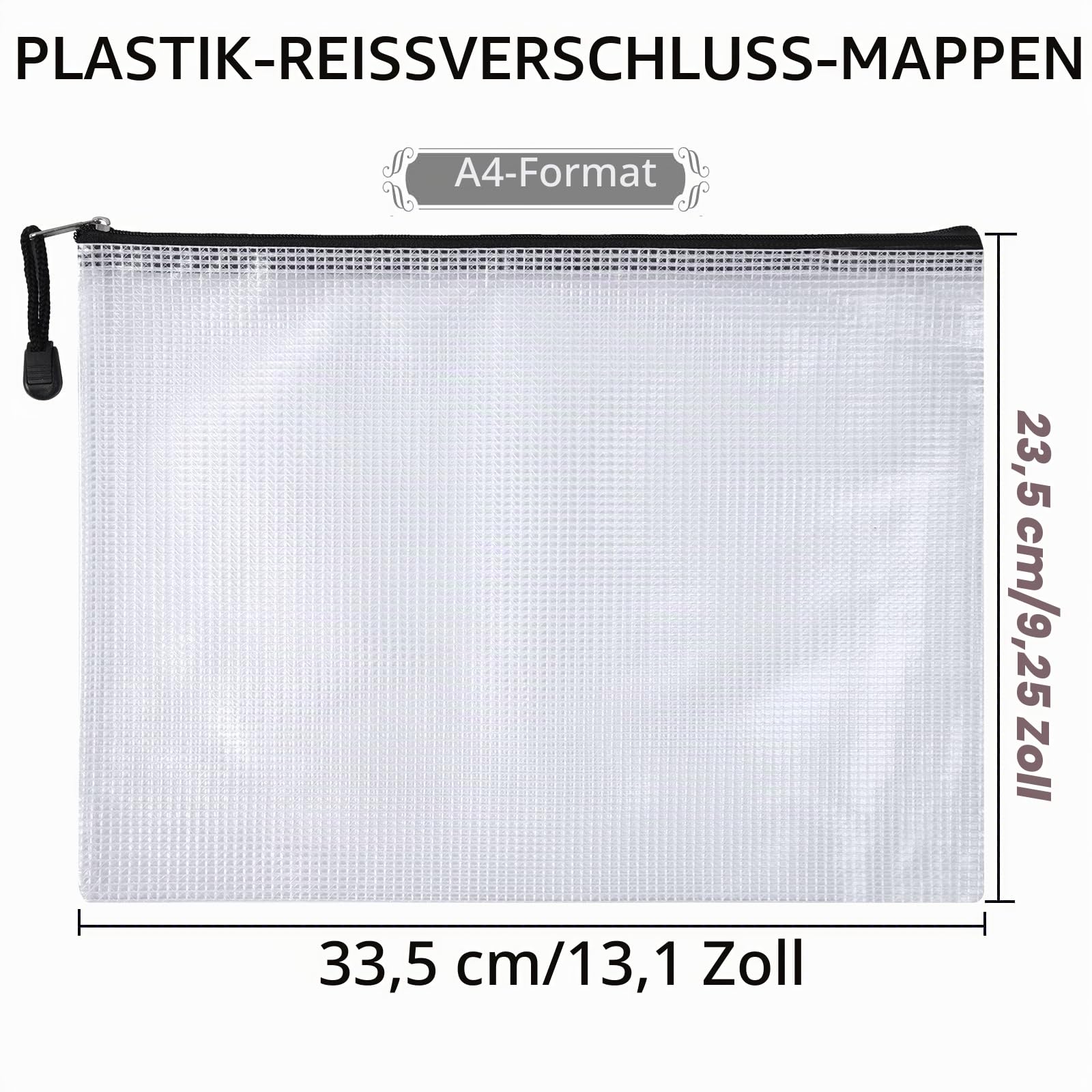 Dokumententasche A4 mit Reißverschluss, 24 Stück, Dokumentenmappe A4, Zip Beutel Schwarz, Wasserdicht, Robust, für Büro Schule Haushalt