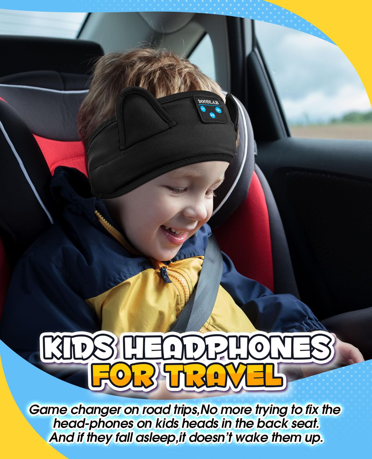 Cuffie per bambini con fascia per iPad, cuffie Bluetooth per bambini con riproduzione cablata jack da 3,5 mm, essenziali per viaggi in aereo per ragazzi e ragazze