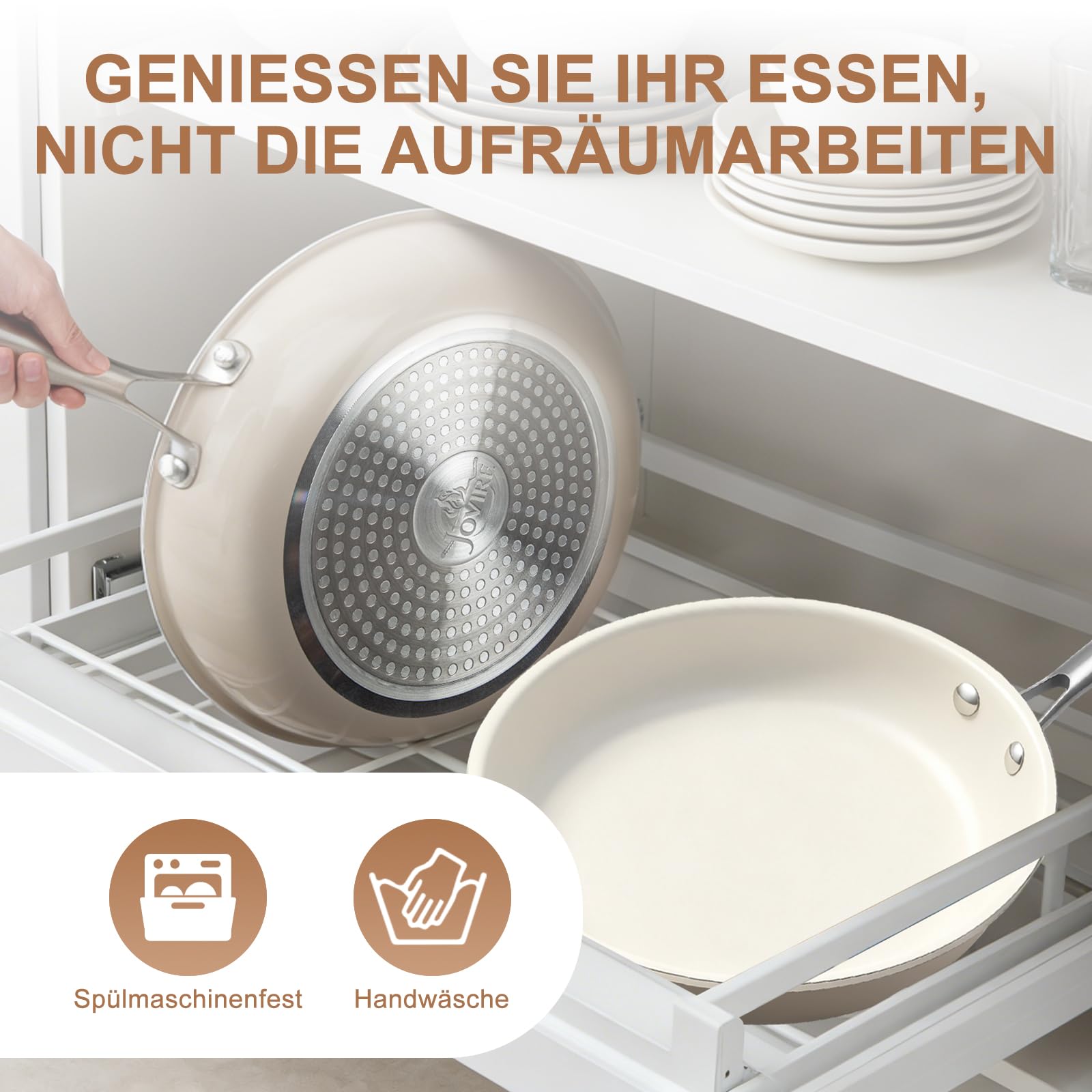 Antihaft Bratpfanne Keramik-beschichtet (23cm+27cm) | Aluminium-Kochgeschirr | mit Edelstahlgriff | PFAS-frei | ungiftig | backofengeeignet | induktionsgeeignet