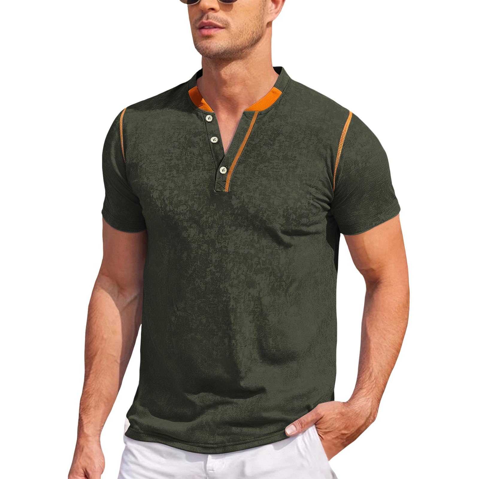 Mens Muscle Henley Shirts Lightweight Workout T-Shirt Gym Tee Athletic Short Sleeve with Button