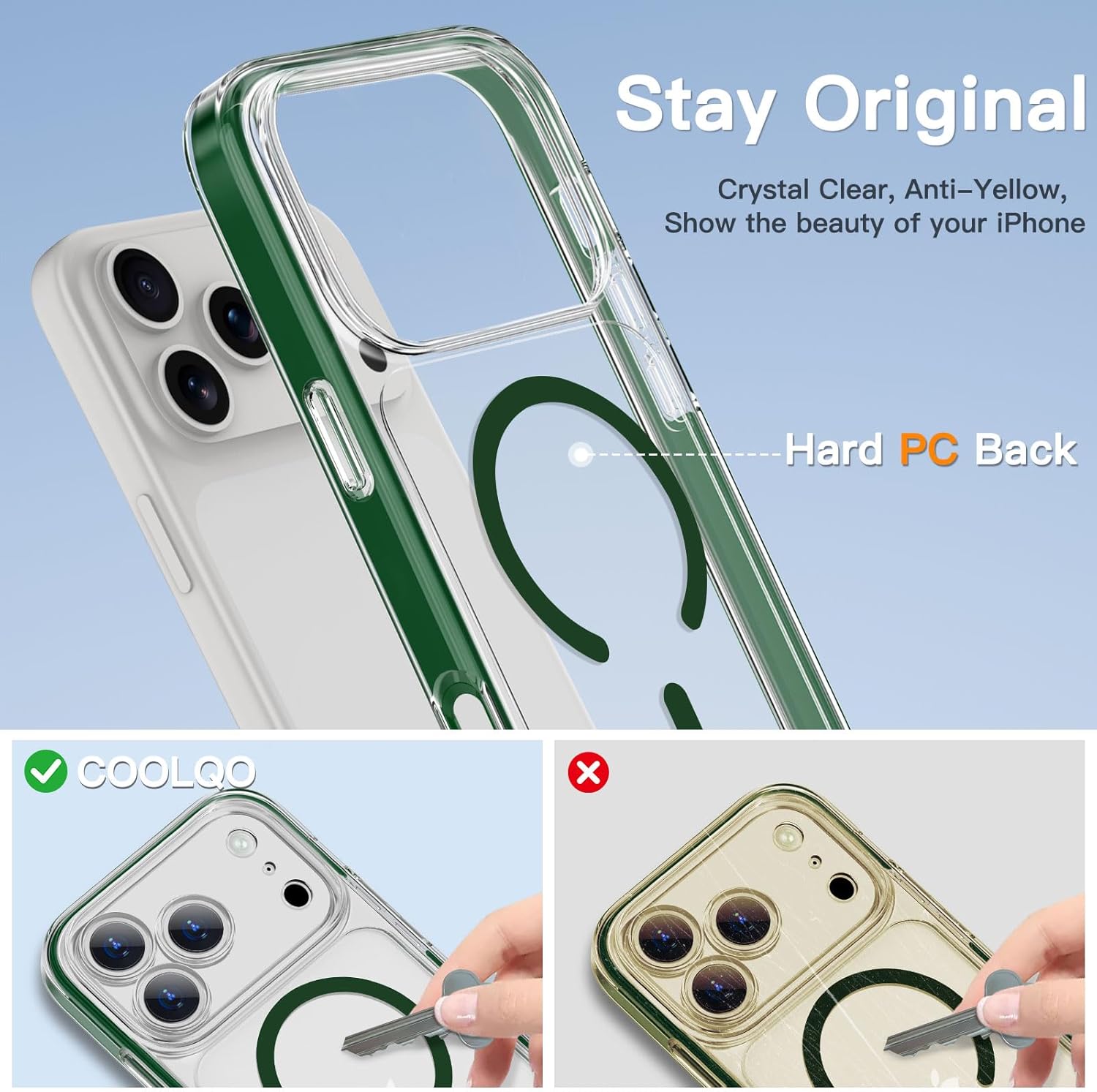 COOLQO for iPhone 17 Pro Case with Screen Protectors, Compatible with MagSafe, Military Grade Drop 17 FT Protection, Dual-Layer Classic Hybrid Magnetic Phone Case Cover Bumper, Green - Image 6