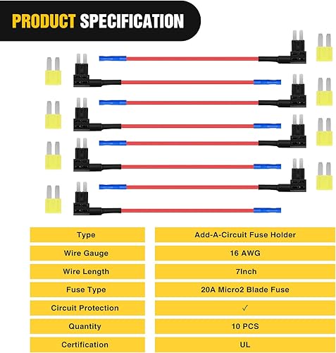 Miniatura 9 de Nilight Paquete de 10 adaptadores de cuchilla ATR de 12 V Micro 2 fusibles para automóvil con soporte de fusibles 20A II, adaptadores de circuitos