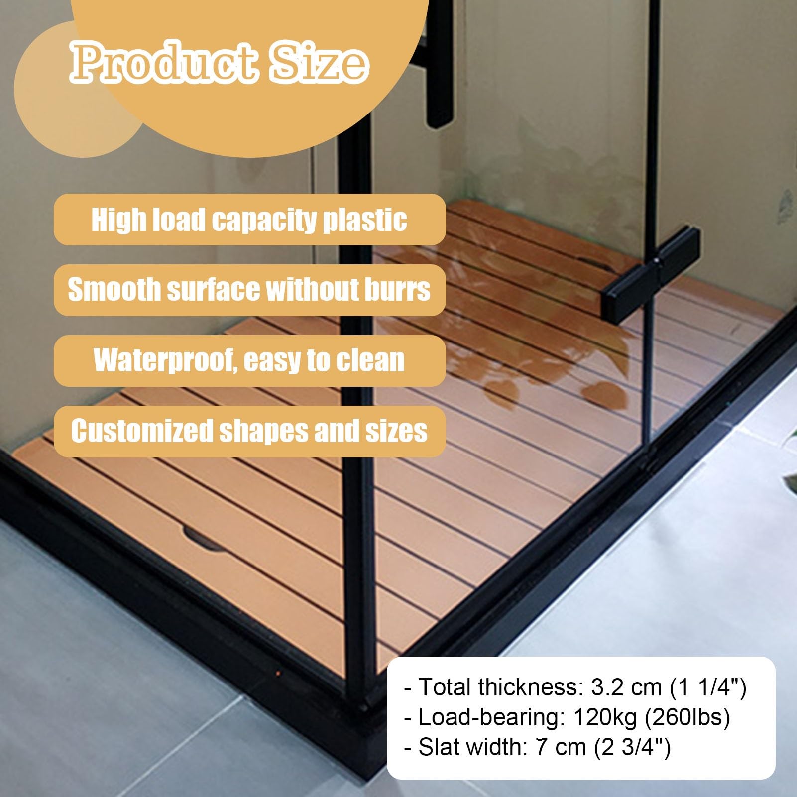 Pedana Doccia Tappetino da Bagno con Venature del Legno, Tappetino da Doccia in Plastica Impermeabile con Doghe Larghe, Pedale per Supporto Rialzato per Ciotola per Animali Domestici ( Color : Yellow