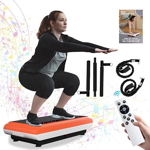 Máquina de ejercicios con placa de vibración, máquina de plataforma de vibración de cuerpo entero con bandas de resistencia de barra de pilates para