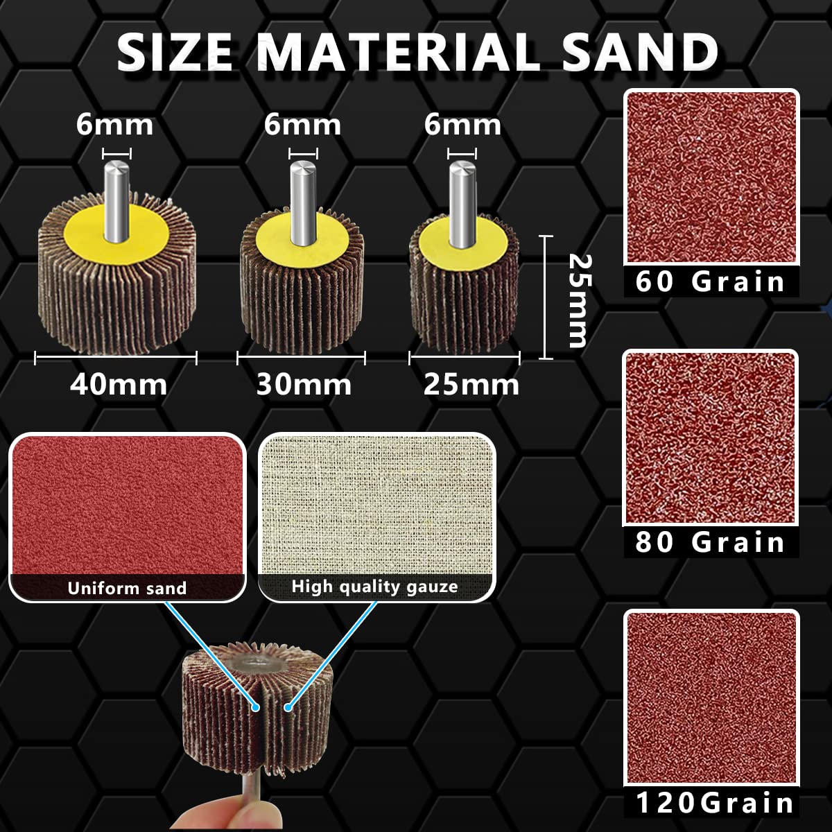 FEIHU Roue Abrasive 22 pièces, têtes de ponçage, set de disques à lamelles, （Grain 60,80,120） pour Brosse Poncage Perceuse Accessoires Polissa