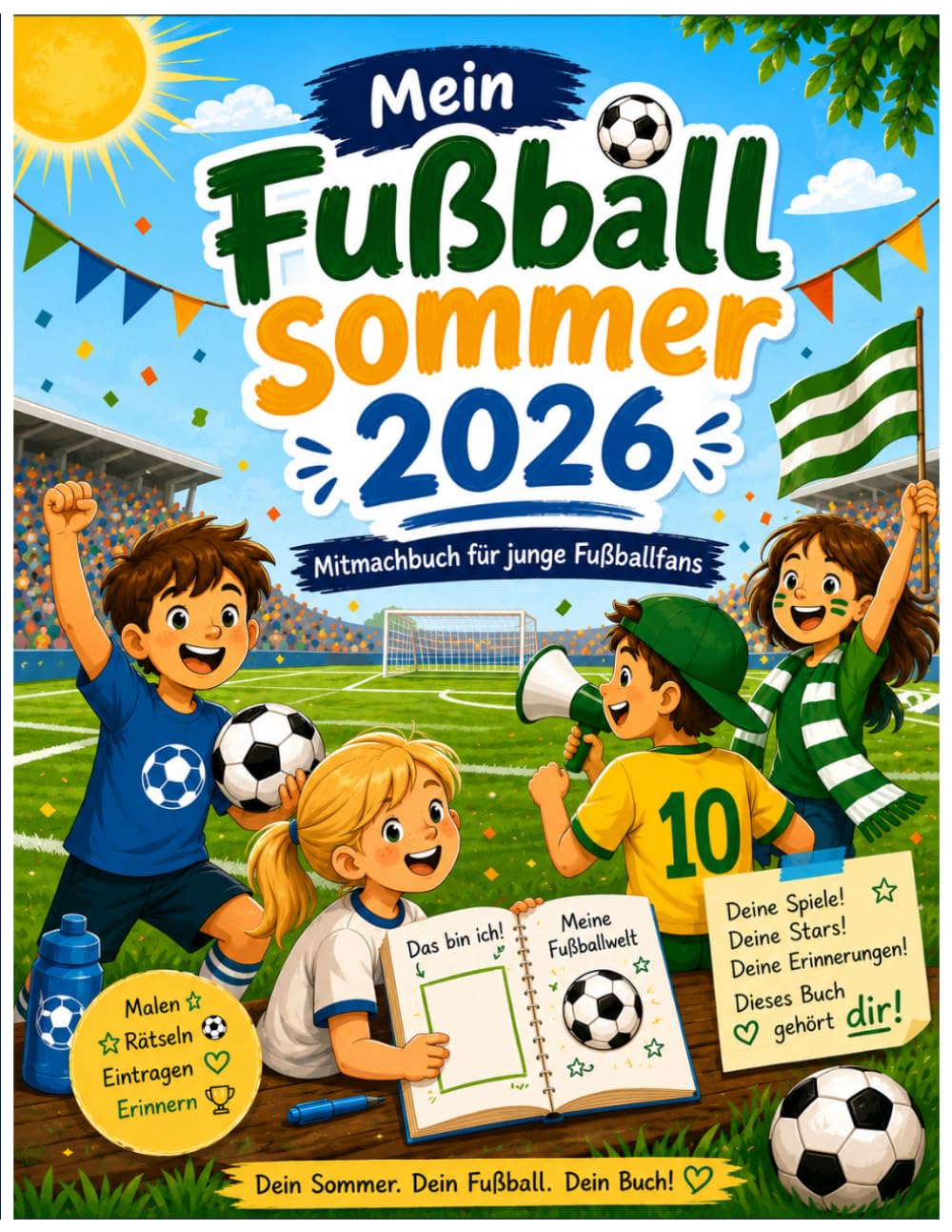 Mein Fußballsommer 2026: Das Mitmachbuch für junge Fußballfans mit Rätseln, Ausmalbildern, Tipps und Erinnerungsseiten