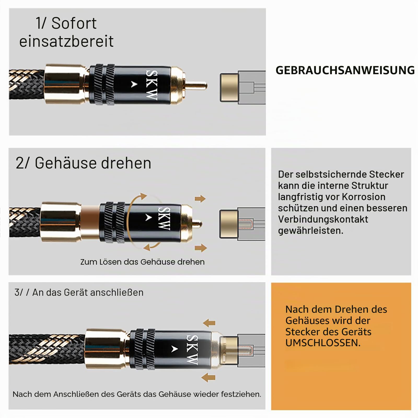SKW Cinch RCA Digitales Koaxialkabel, S/PDIF RCA Subwoofer Kabel mit Selbstverriegelung Design, für 5.1 Stereo Surround Sound, Verstärker, Stereoanlage, Hi-Fi Anlage, OD: 8mm - 5M