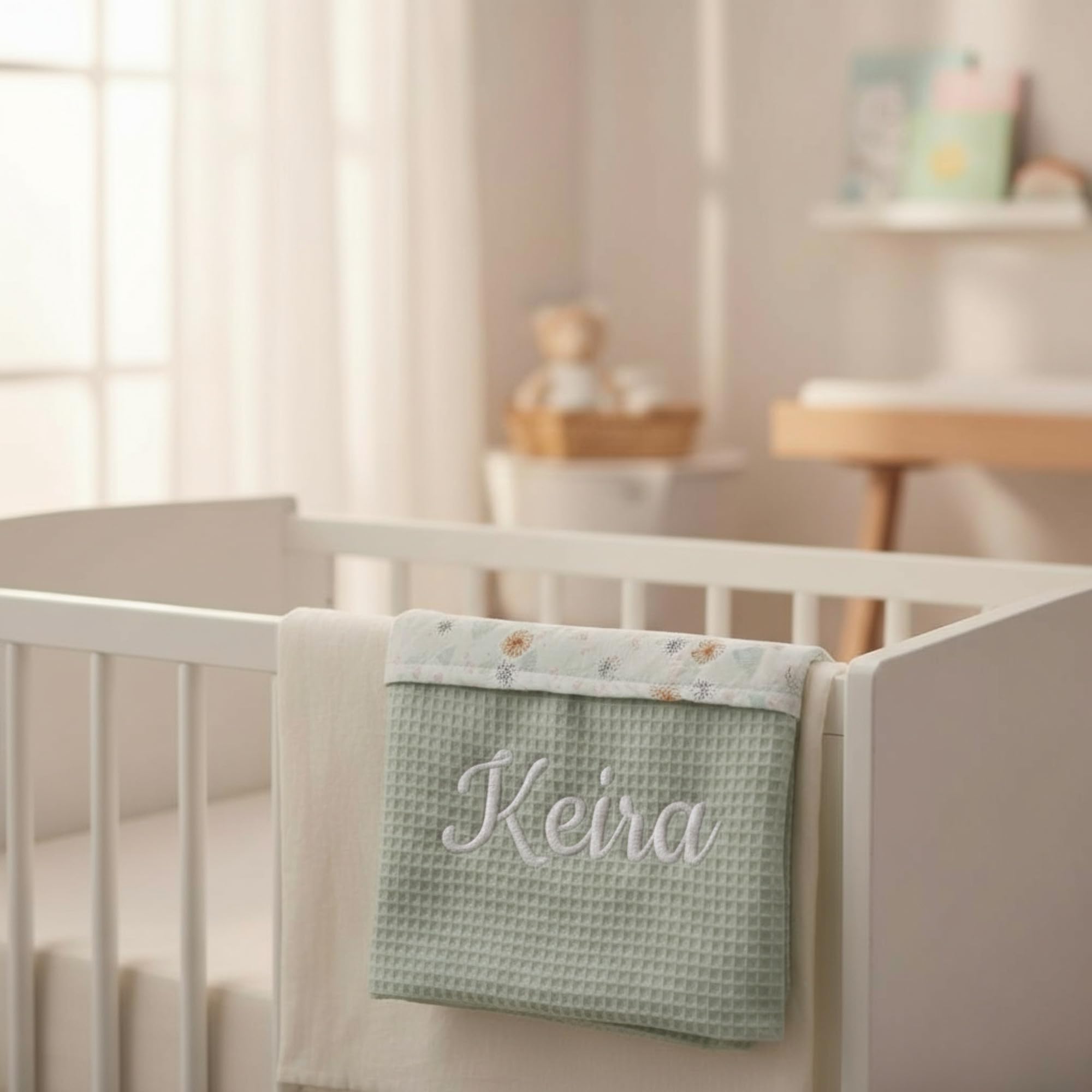 variouss Manta para Bebe Recien Nacido Personalizado con su Nombre Bordado, Cochecito o capazo. (019 Verde)