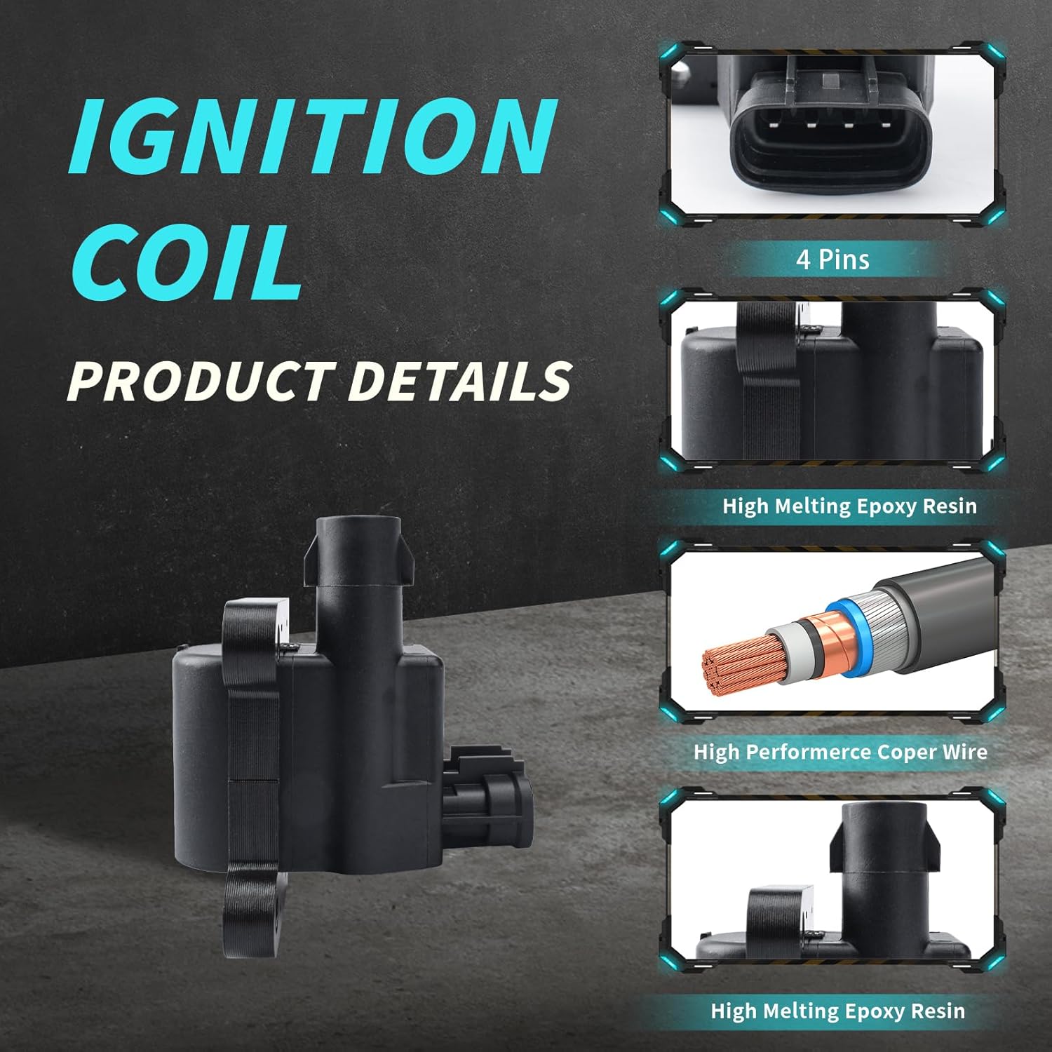 Set of 2 Ignition Coils Pack UF246 90919-02224 with 4 Iridium Spark Plugs and 4 Spark plug Wire Set Compatible with Chevrolet Prizm Toyota Corolla 1998-1999 1.8L L4