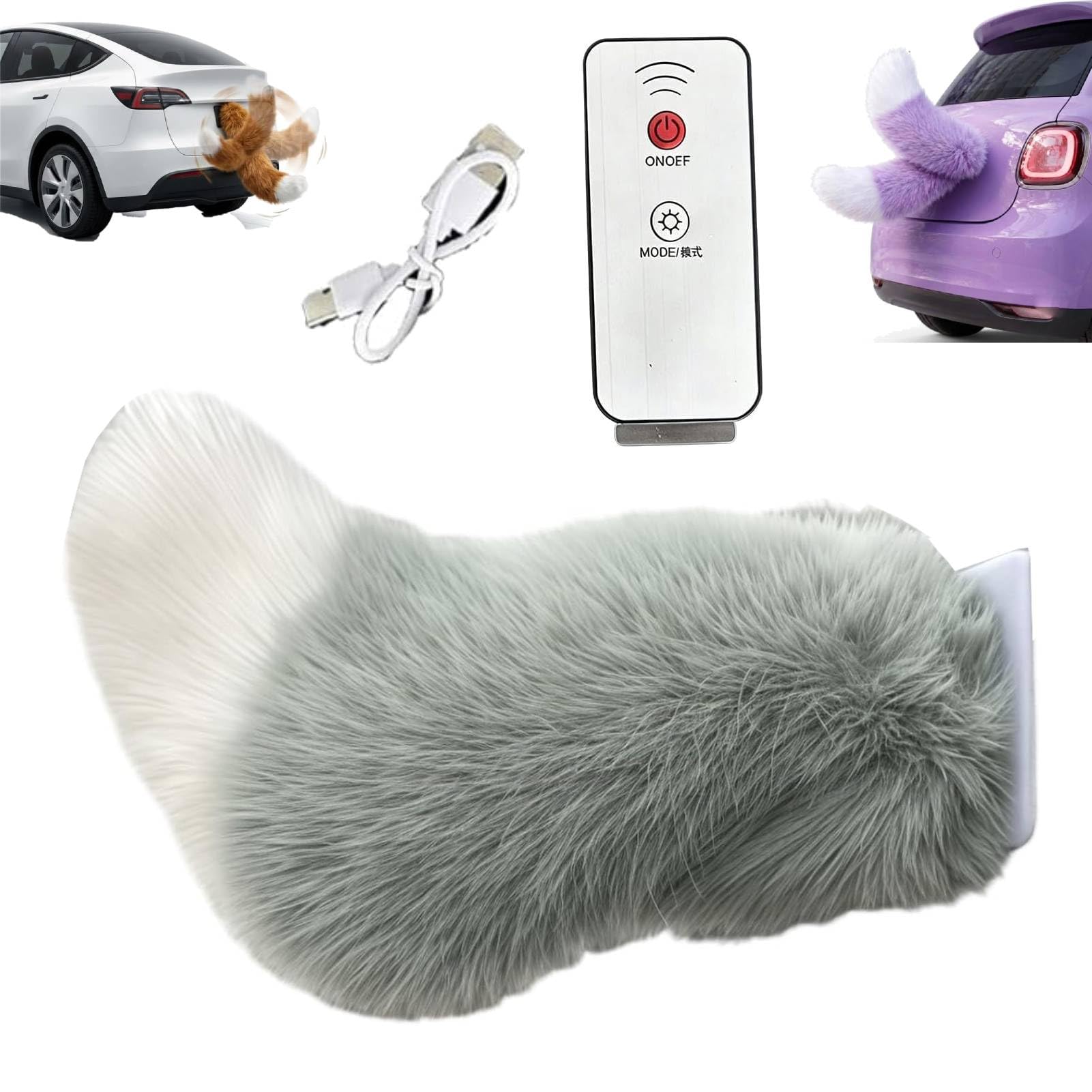 Remote Control Electric Car Tail, Adorable USB Rechargeable Remote Electric Furry Cars Tails, Rechargeable Cat Tail for Auto Trunk Bumper Decoration, Remote Control & Voice Control (#D)