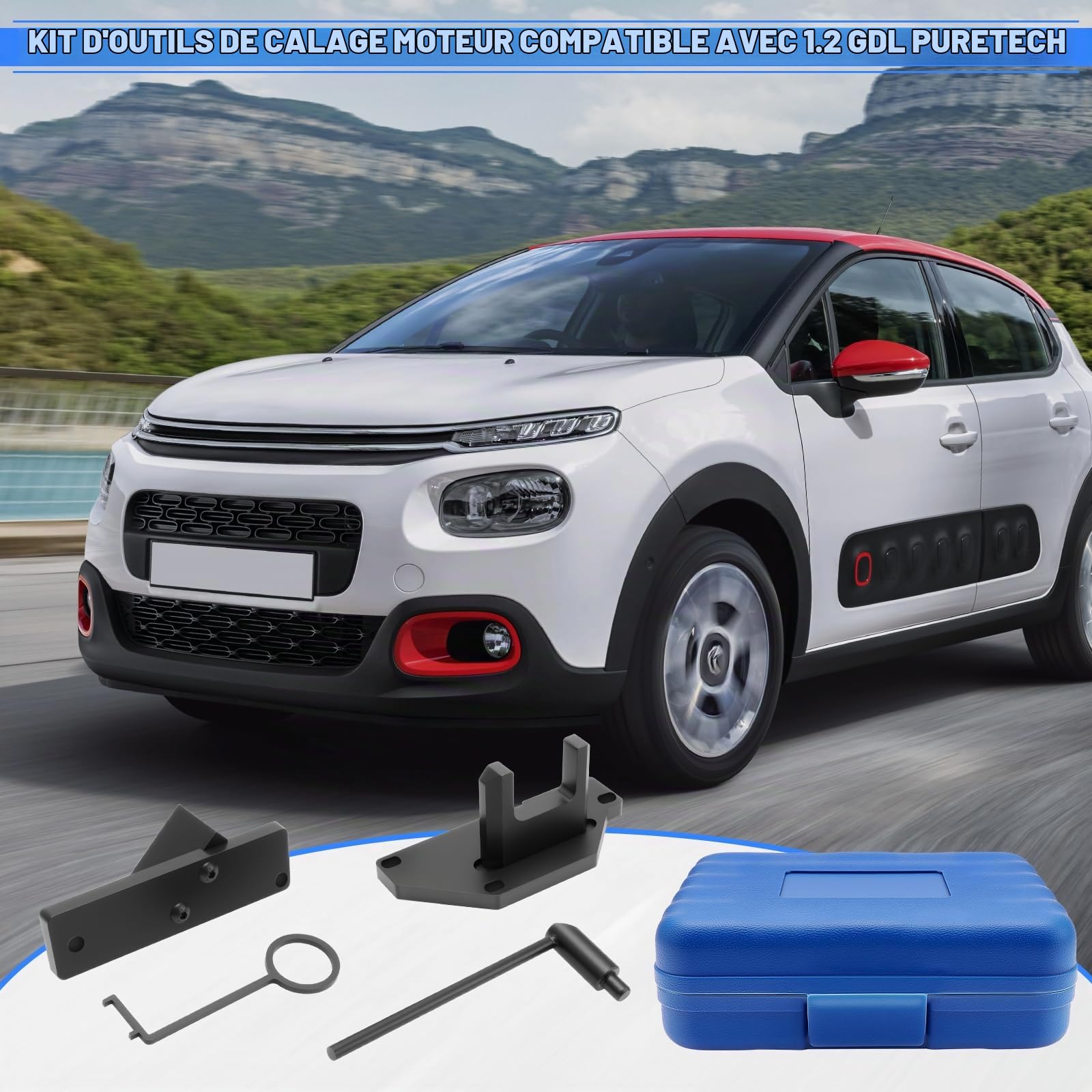 Kit Calage Distribution PSA 1.2 Puretech, Outil Professionnel avec Pige de Calage, Contrôle Courroie Compatibilité avec Peugeot Opel 1.2L Turbo Pour Berlingo, C1, C3 Aircross, C4 Cactus, C5 Aircross