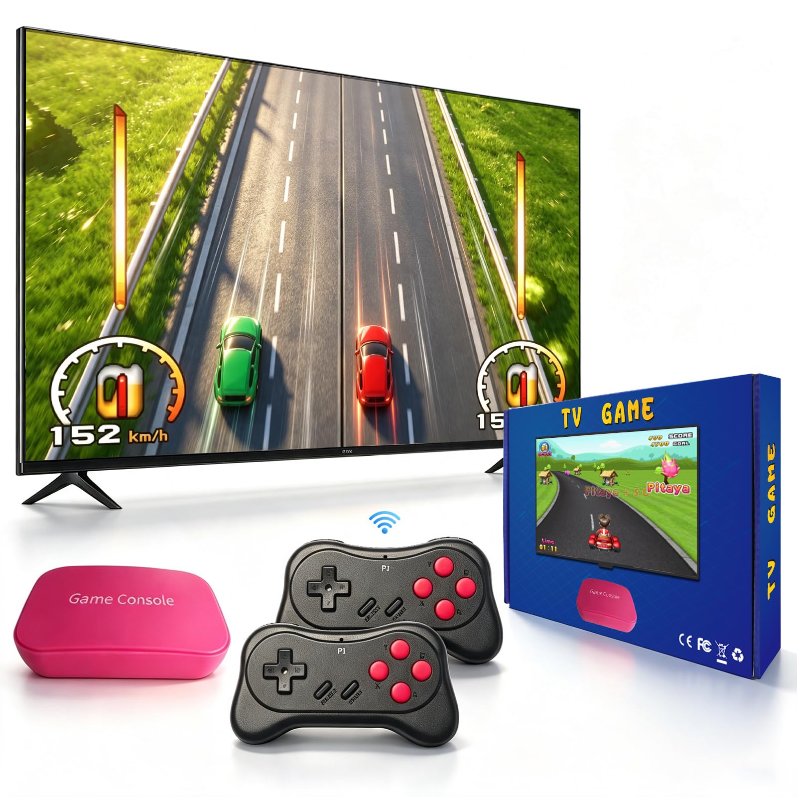 Kinder‑Spielkonsole mit über 90 integrierten Spielen, HDMI‑Plug‑&‑Play, 2 kabellosen Gamepads Kinder ab 3 Jahren