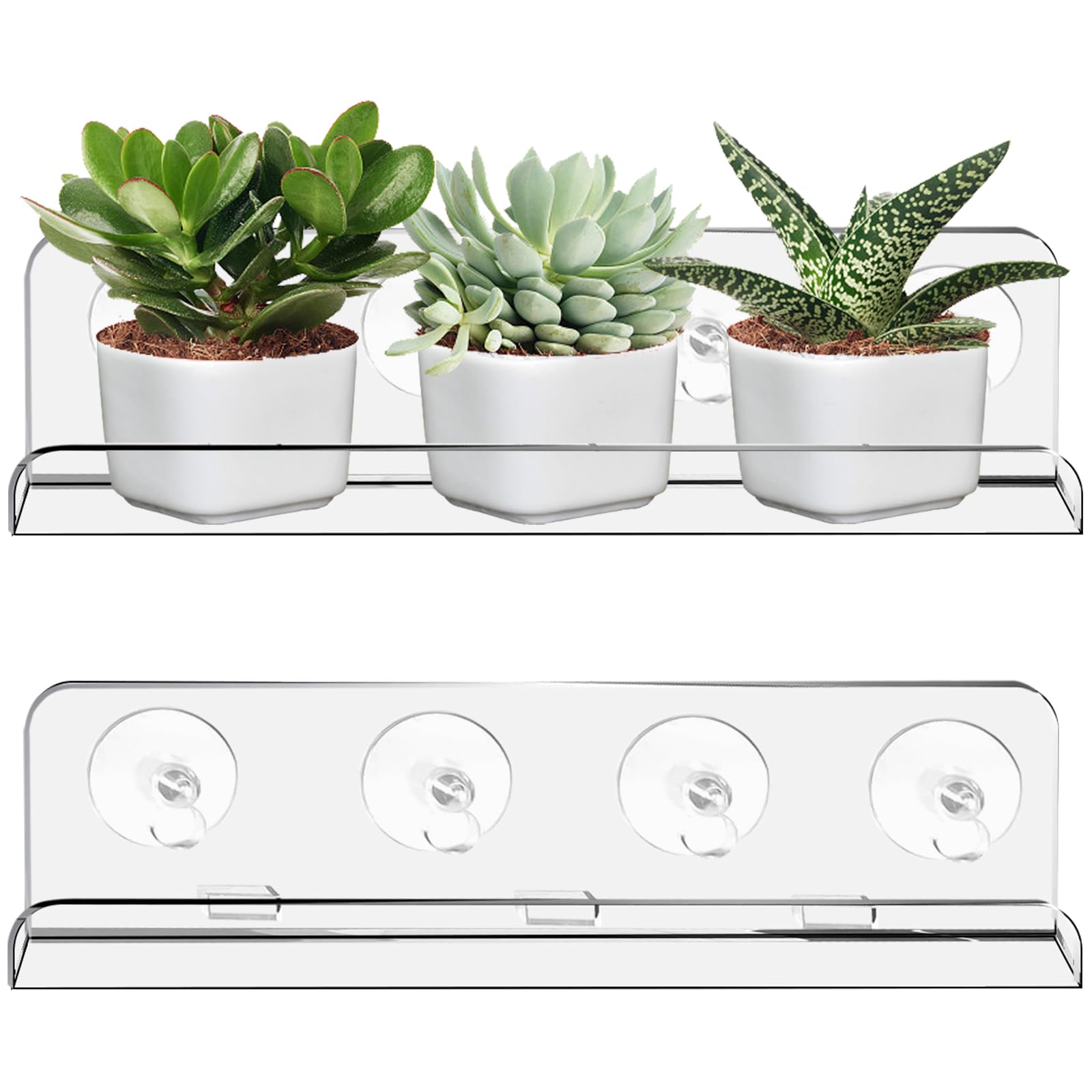 Estantería de acrílico para plantas, 2 unidades, transparente, ventosa, estantería para plantas, estantería para plantas, estantería colgante de 30 cm, para el alféizar de la ventana para