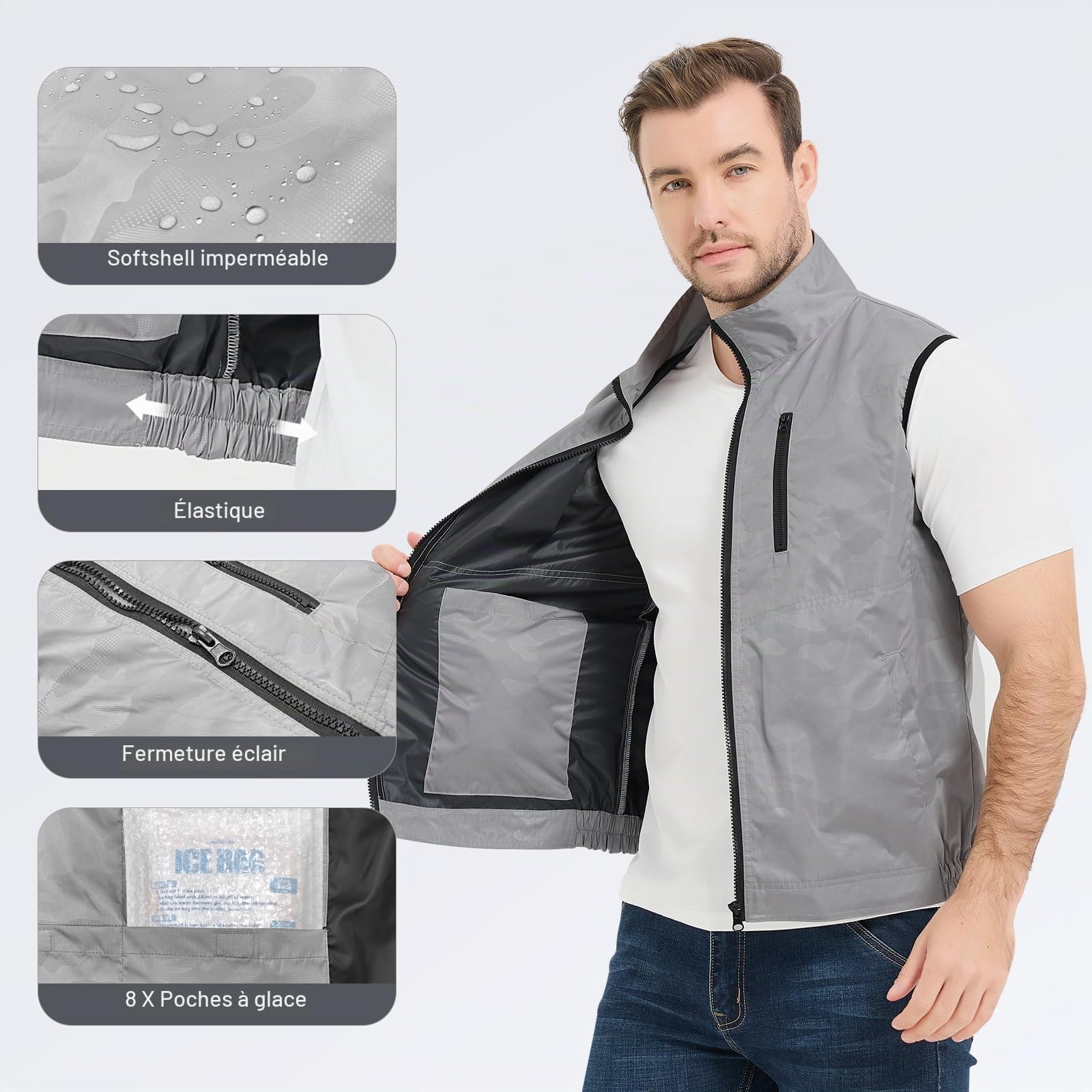 Veste Réfrigérante Pour Hommes Et Femmes - Gilet De Glace Pour Le Travail En Plein Air Par Temps Chaud - Veste Réfrigérante Pour L'été, Taille XL, Couleur Gris Allemand