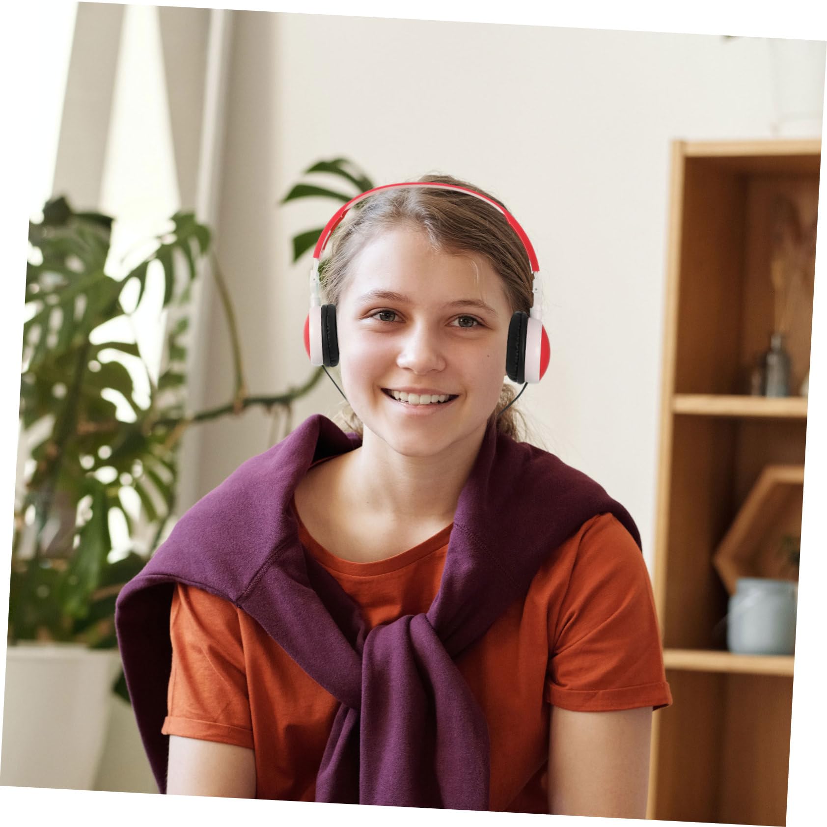 Uonlytech 4piezas Auriculares Plegables para Niño Niña Diadema y Cómoda para Escuela y Viajes Auriculares Cancelación De Ruido Usos Casa y Movimiento Color Vino