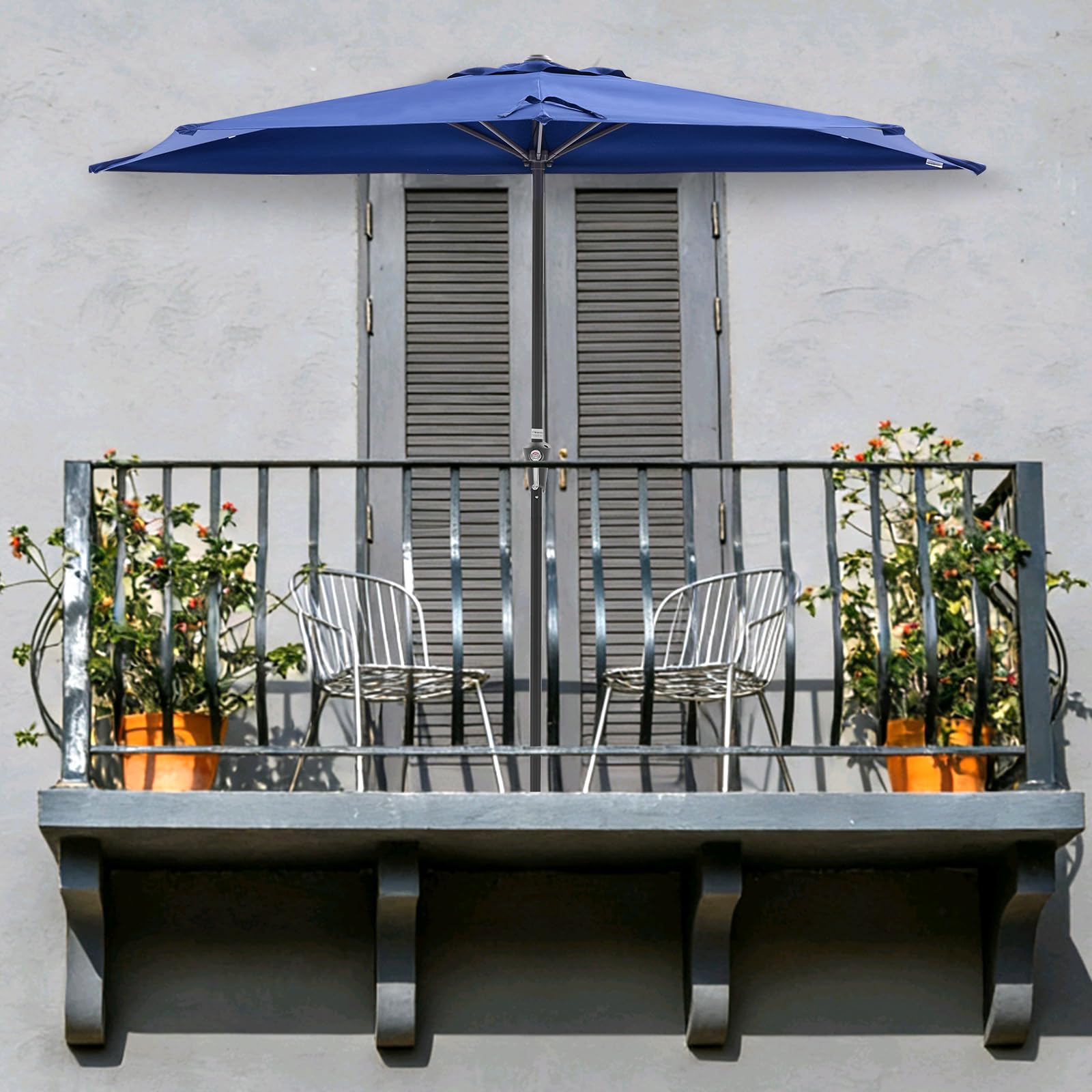 Amazon.com : NEWBULIG 9FT Half Patio Umbrella with Easy Crank, UV Protection, 5 Ribs Outdoor Half Umbrellas with Fade Resistant Fabric for Balcony/Apartments/Backyard/Garden/Deck, Blue : Patio, Lawn & Garden