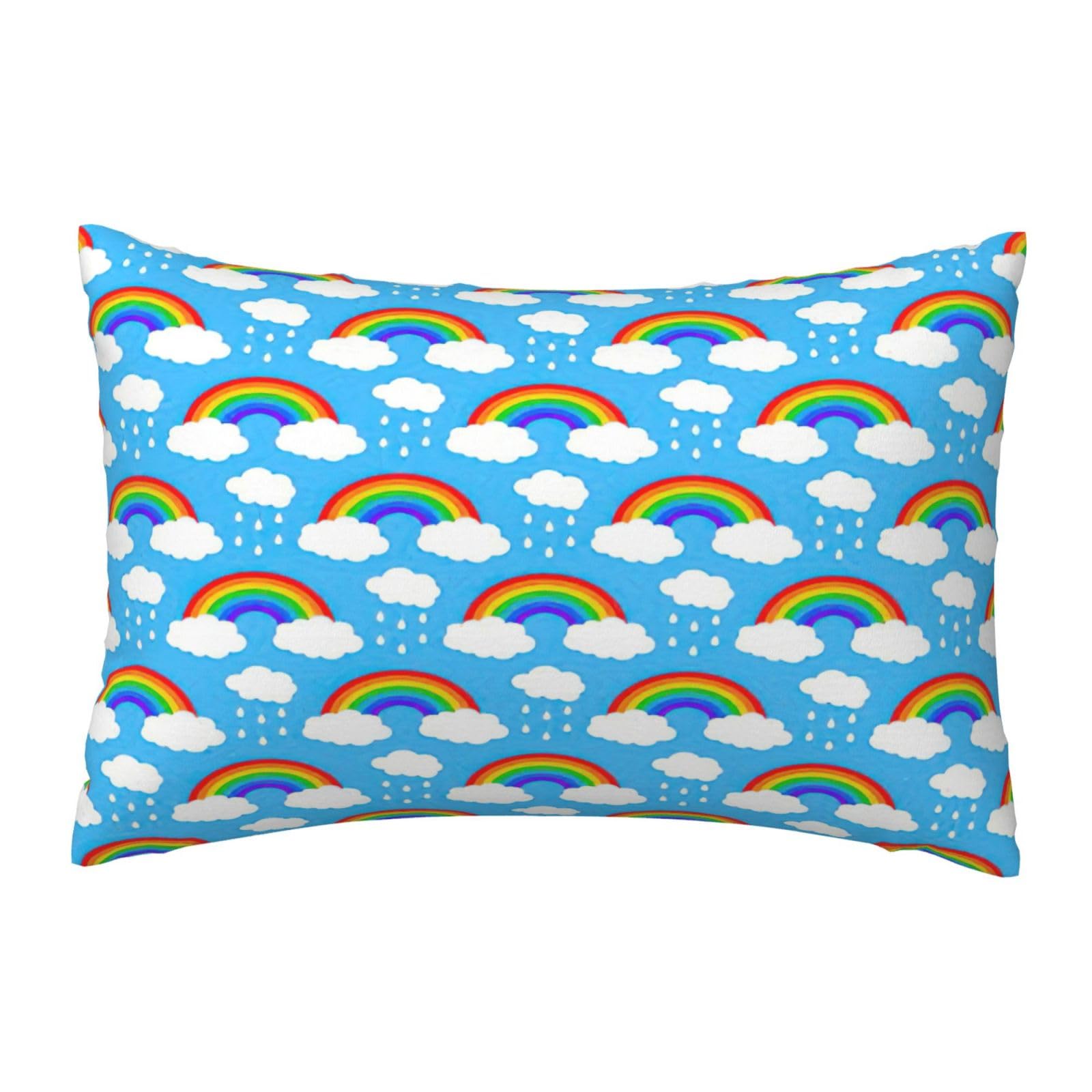 Soft Decorative Rainbow Clouds Raindrop Print Throw Pillow Case 12x18in(30x45cm) with Hidden Zipper