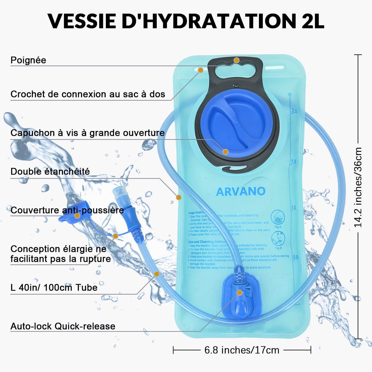 Sac à Dos d’hydratation 6L avec Poche à Eau 2L, Sac vélo et VTT léger, Respirant avec Sangles réglables, idéal pour randonnée et Course à Pied, Homme Femme