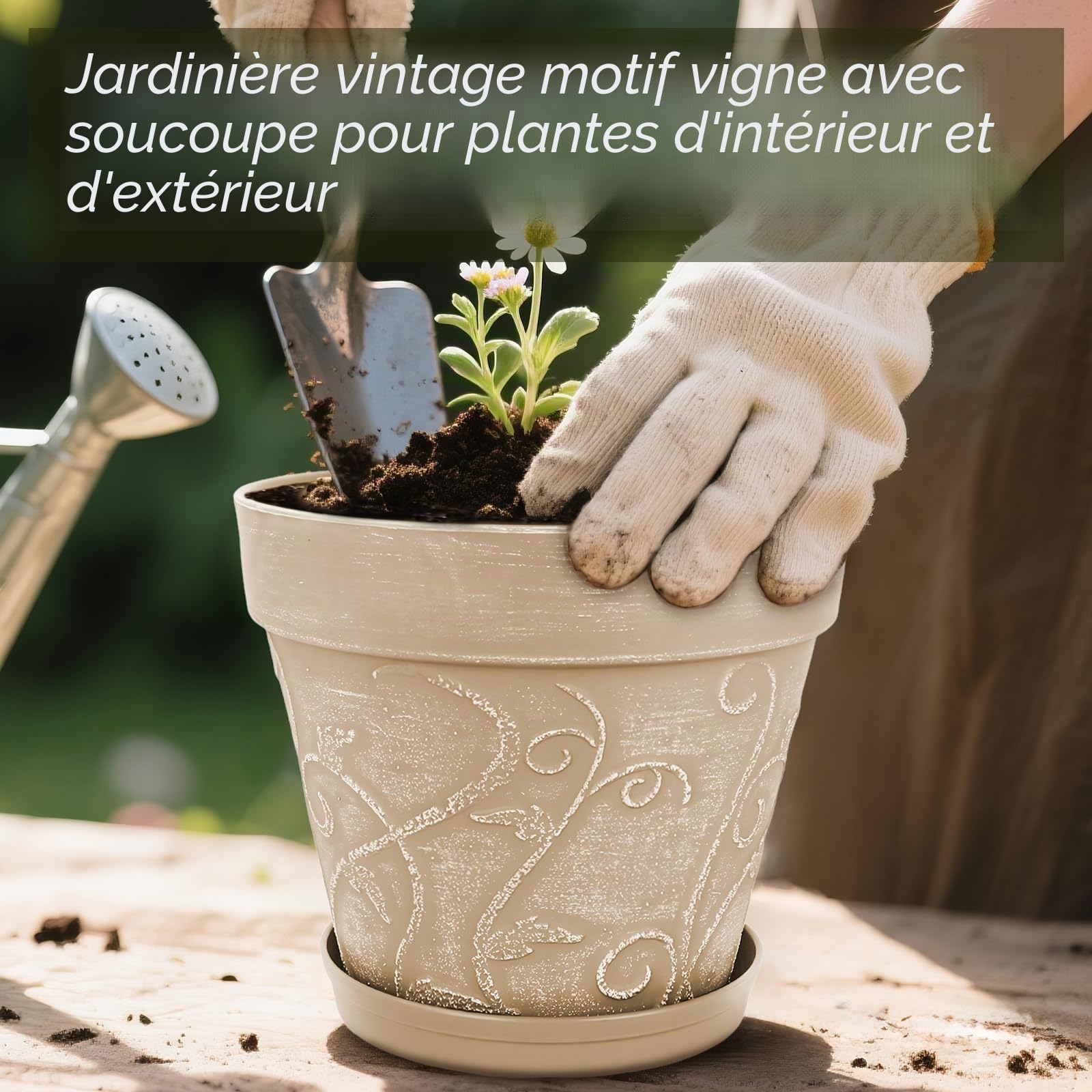 ZMTECH 20 cm Pots avec Soucoupes et Trous de Drainage, Pot de Plante Plastique Aspect Terre Cuite, Pot de Fleur Moyen avec Plateau pour Plantes d'Intérieur Extérieur (Brun Clair, Lot de 2)