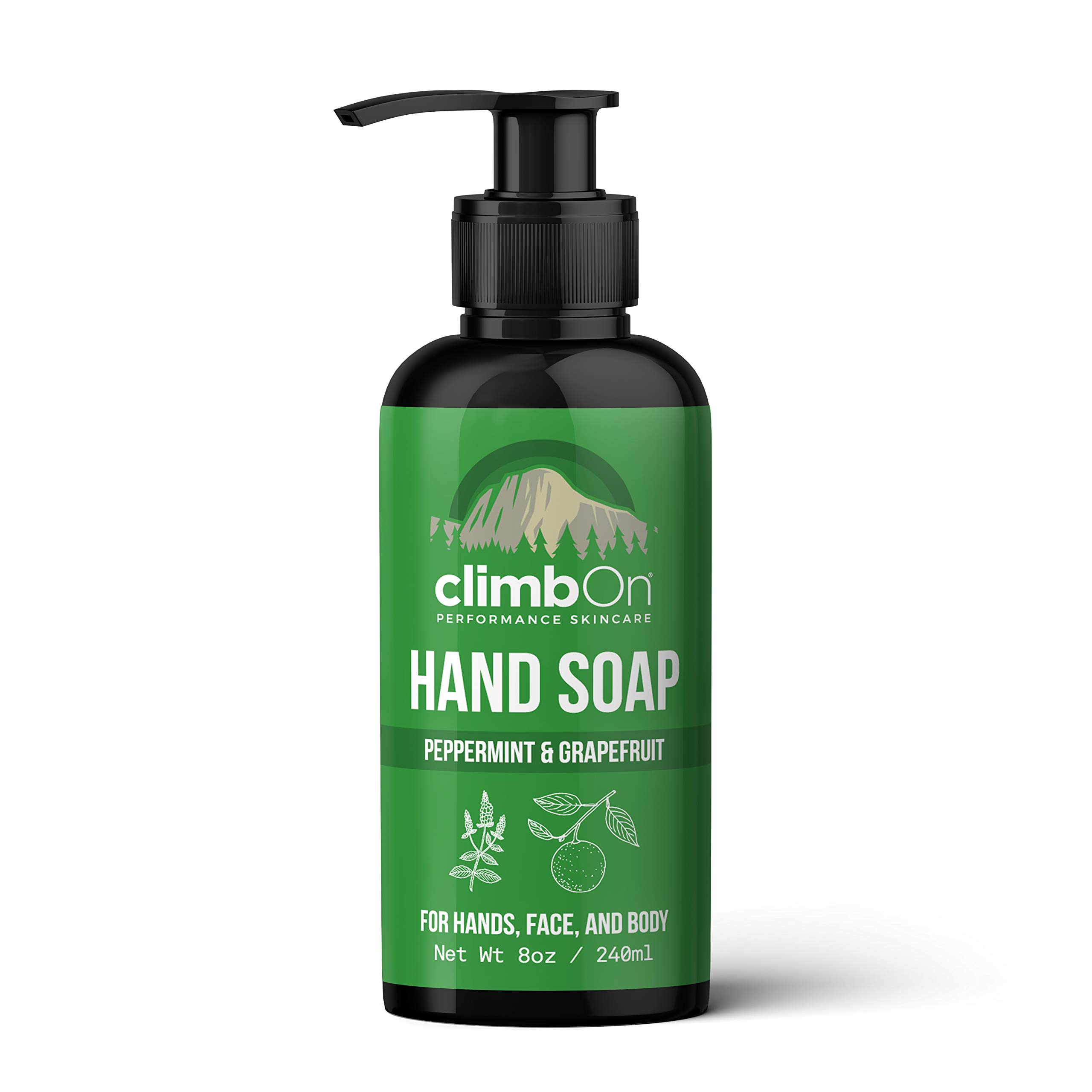 climbOnPeppermint & Grapefruit Hand Soap - All Natural Essential Oil Hands Face & Body Soap, 8 oz Bottle