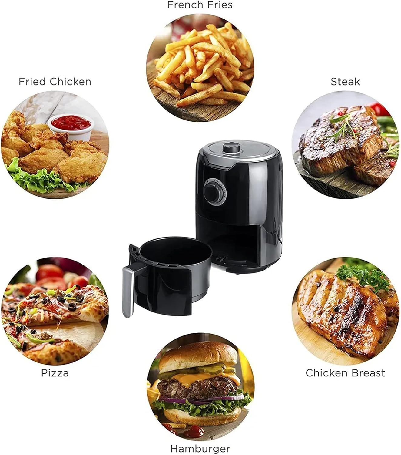 Air Fryer 1000W 2L Electric Deep Fryer Timer Temperature Control Power Air Fryer for Healthy Oil Free Air Fryer, Oven, Baked Chicken Bread Pizza Fries (Color : Black, Size : 2L) (Black 2L)