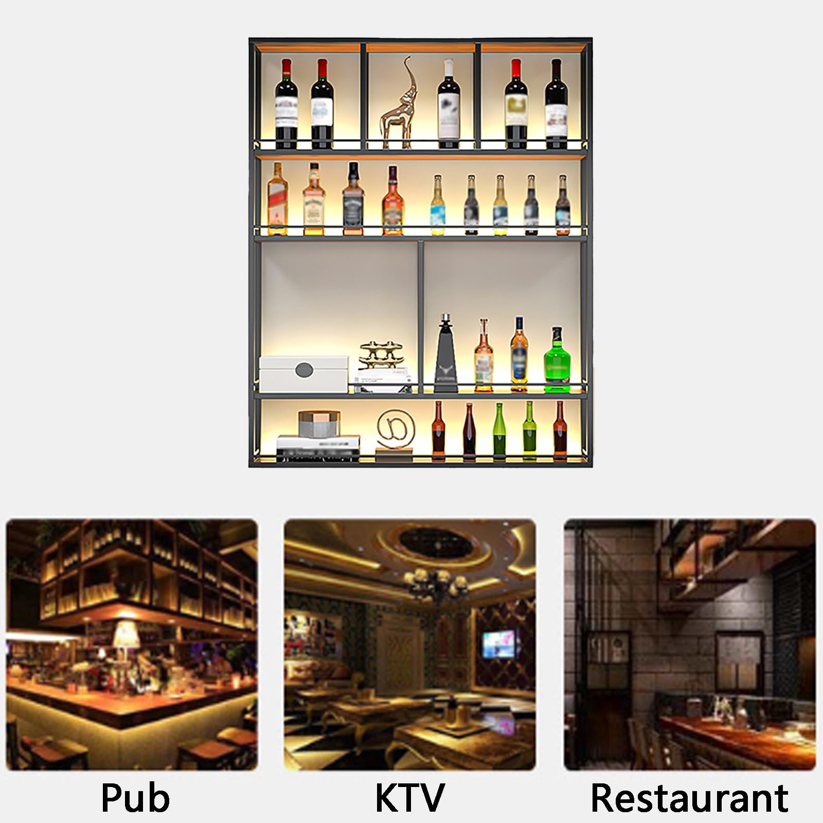 Porte-bouteilles mural LED élégant avec grand espace de rangement, parfait pour cuisine, bar, restaurant, design élégant pour la décoration de la maison