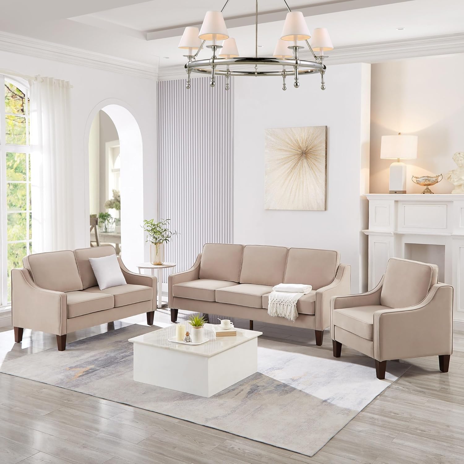 Joe 3+2+1 Seater Fabric Sofa Set for Living Room-Beige | Modern Sofa Set 6 Seater | Sectional Corner for Bedroom New House Gift-image-13