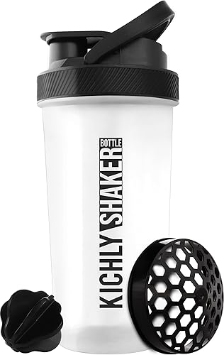 KICHLY Shaker Bottle - Botella mezcladora de proteínas de plástico de 28 onzas para antes y después del entrenamiento con caja de proteínas Twist &
