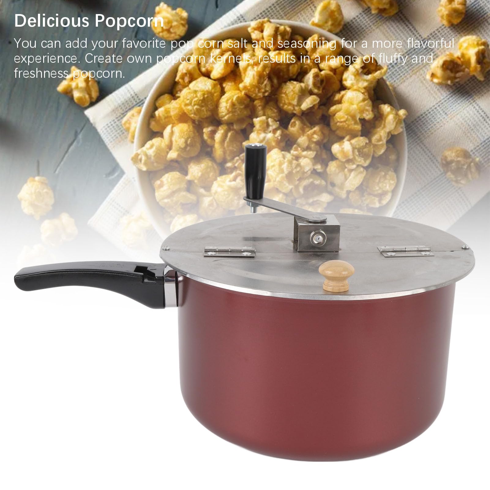 Máquina para Hacer Palomitas de Maíz para Estufa, Máquina para Hacer Palomitas de Maíz de Acero Inoxidable con Manivela, Olla para Palomitas de Maíz de Acero Inoxidable