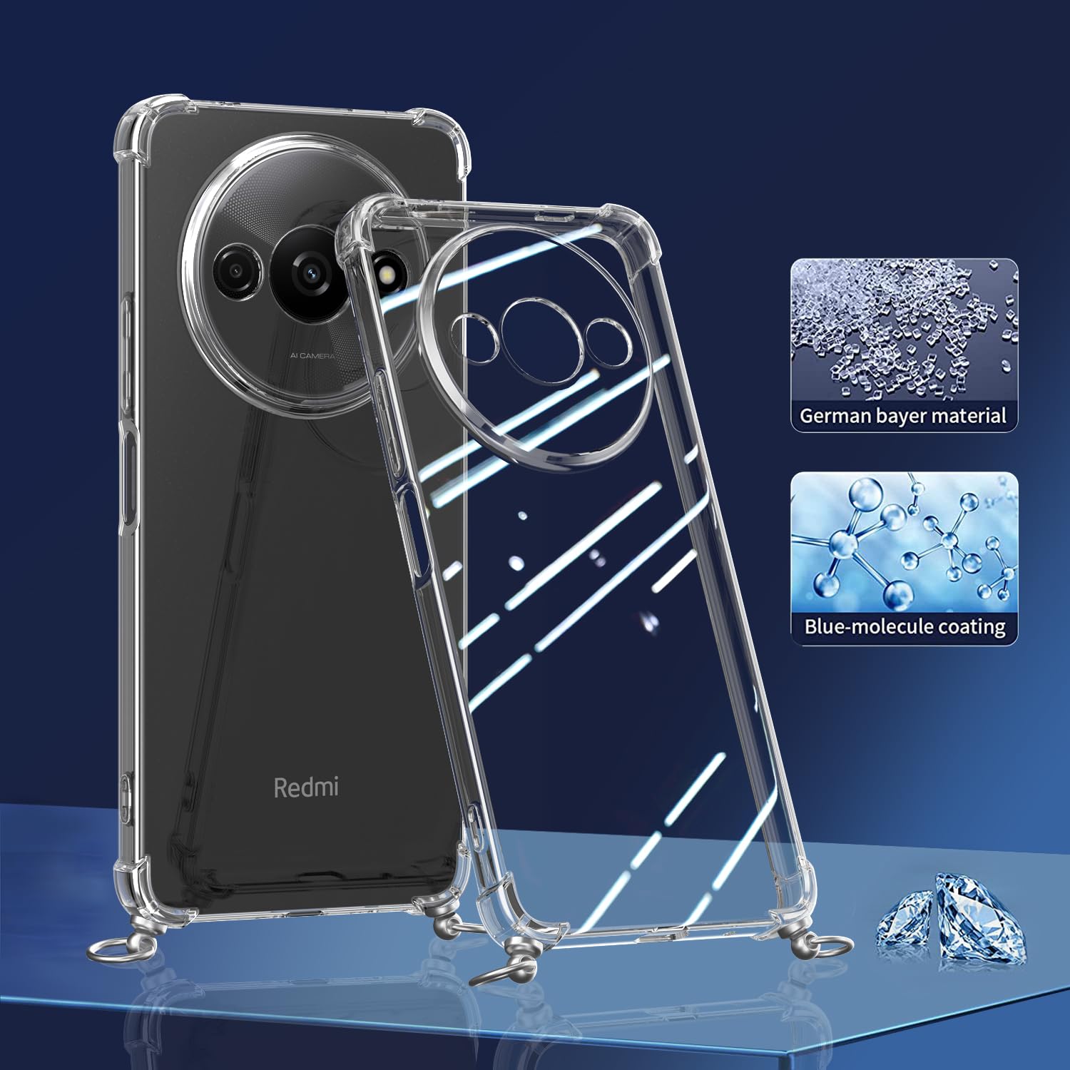 WXPPJ Custodia per Xiaomi Redmi A3 Cover, Trasparente Silicone TPU Case, Antiurto Bumper Protezione + Vetro Temperato Pellicola Protettiva per Xiaomi Redmi A3 (6.71) - XV19