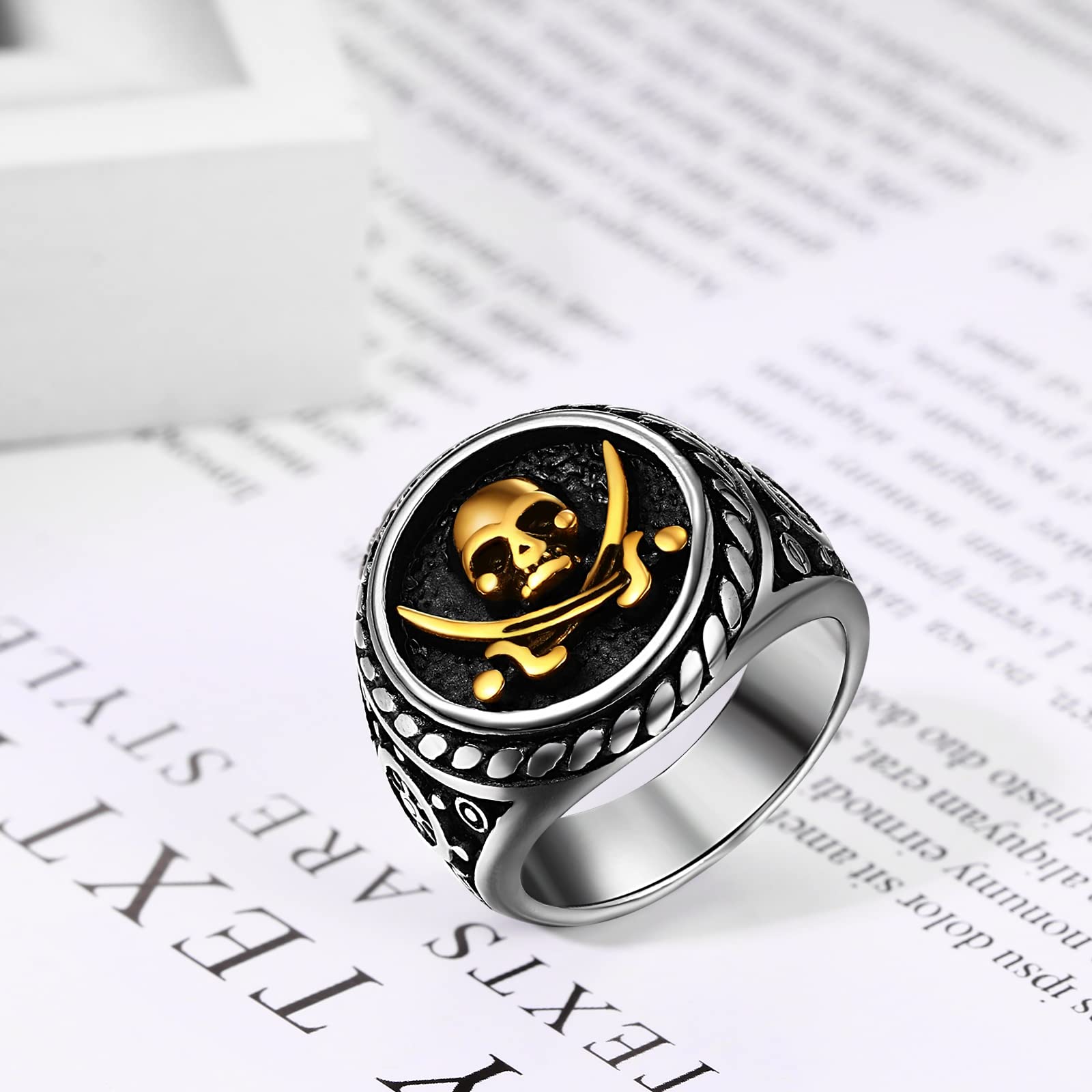 JewelryWe Męskie pierścienie z czaszką vintage fajny punkowy nóż piracki śmierć rowerzysta pierścionki opaska na Halloween przyjęcie koktajlowe
