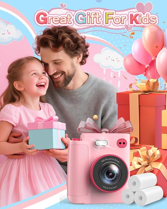 Kids Camera Instant Print, 1080P HD Camera for 3-12 Girls Boys