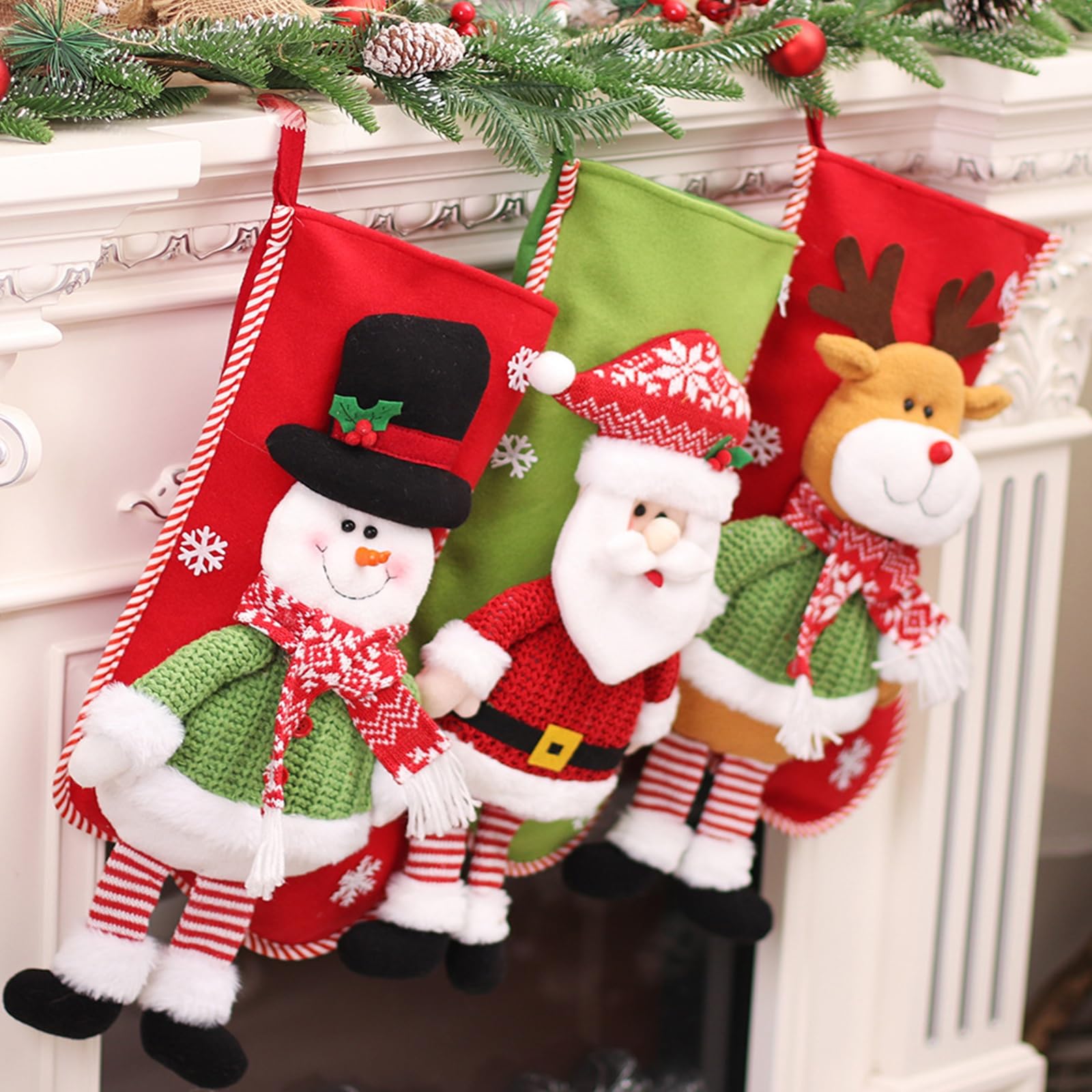 Weihnachtsstrümpfe-Set mit 3 Stück, Nikolausstiefel zum Befüllen, Weihnachtliche Süßigkeitentüte, personalisierte große Weihnachtssocken für Weihnachten Geschenke Weihnachtsbaum Kamin Deko