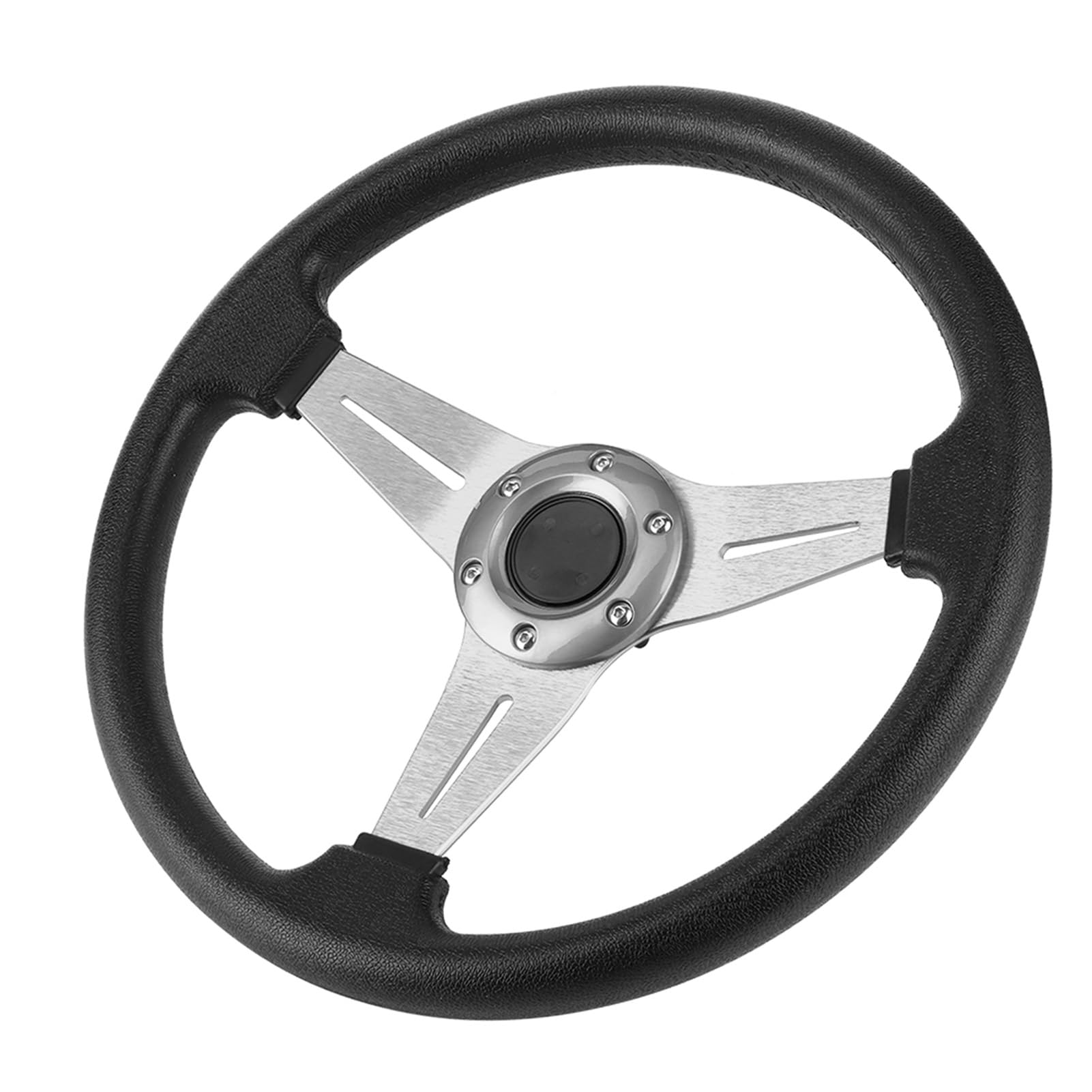 Volante di Ricambio per Auto da da 14" per Accessorio Universale, Volante Sportivo di Alta qualità per Appassionati di Auto, Lega di Alluminio + PU, Rosso/nero/argento (SILVER)