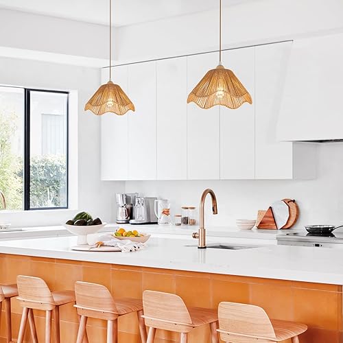 Miniatura 2 de Lámpara colgante de ratán bohemio de 12.5 pulgadas de diámetro de 12.5 pulgadas, montaje empotrado, lámpara colgante tejida para dormitorio,