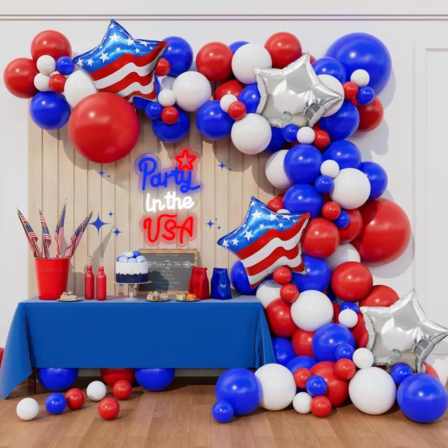 Party in the USA Neon Sign,Patriotic Neon Light for Wall Decor Memorial Day LED Sign,4th of July Decorations Light up Sign,Red White Blue Home Decor for Bar,Bedroom,USA Theme Party