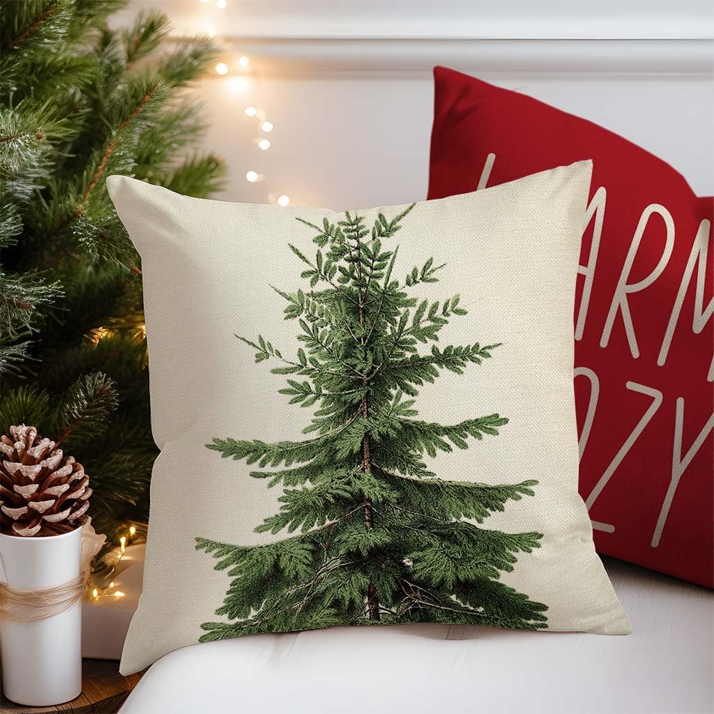 Christmas Tree Pillow Covers 18x18 Inch Green Pine Tree Natural Vintage Christmas Decorations Outdoor Xmas Winter Holiday Decorative Throw Pillow Case for Living Room Sofa Couch Home Decor image 5