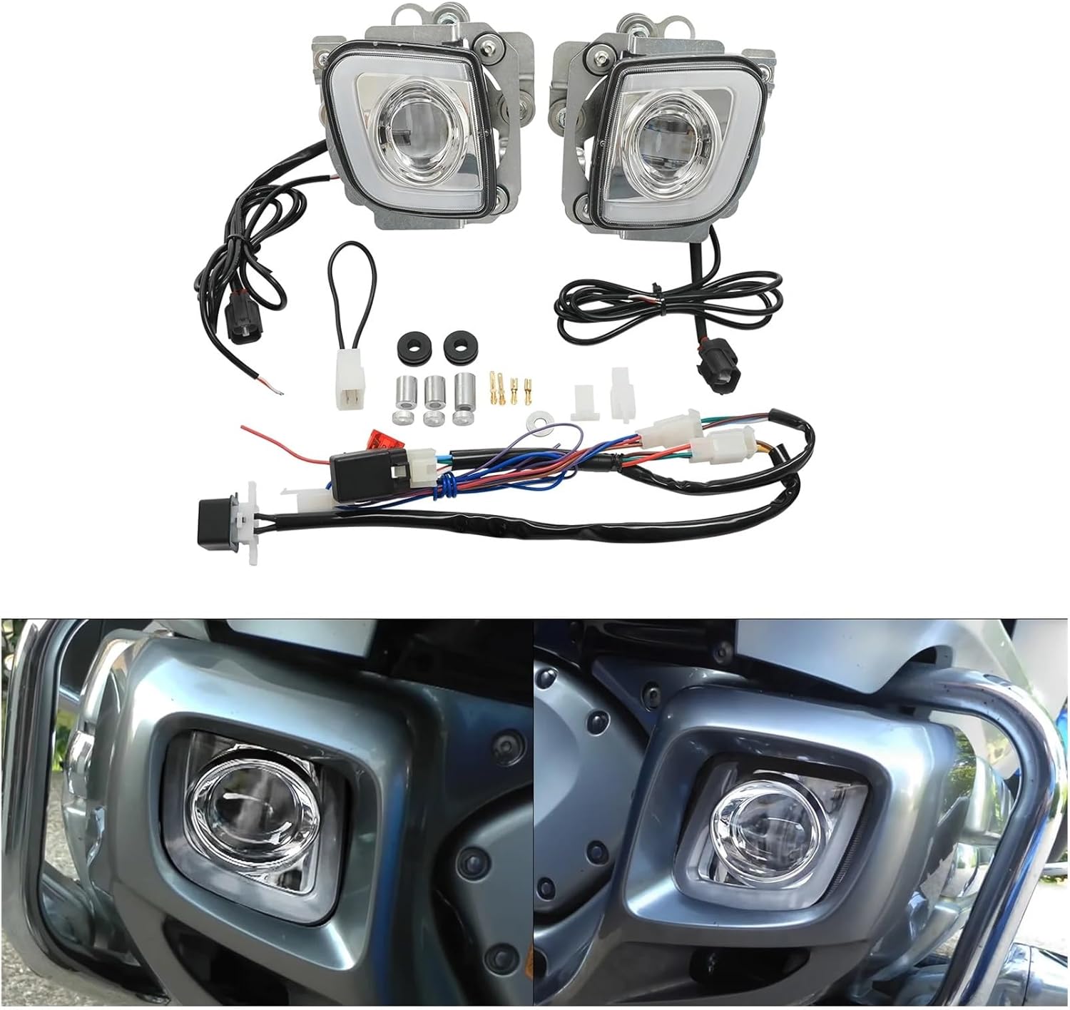 Rectangular LED Fog Light Kit Compatible with GoldWing GL1800 2012-2017 F6B 2013-2017 Motorcycle Turn Signal Driving Light(Clear lens)