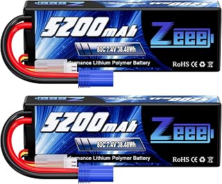 Zeee 2S Lipo Battery 7.4V 5200mAh 80C Hard Case Battery with EC5 Plug Compatible with 1/8 1/10 RC Vehicles Car Slash RC Buggy Truggy RC Airplane Drone(2 Pack)