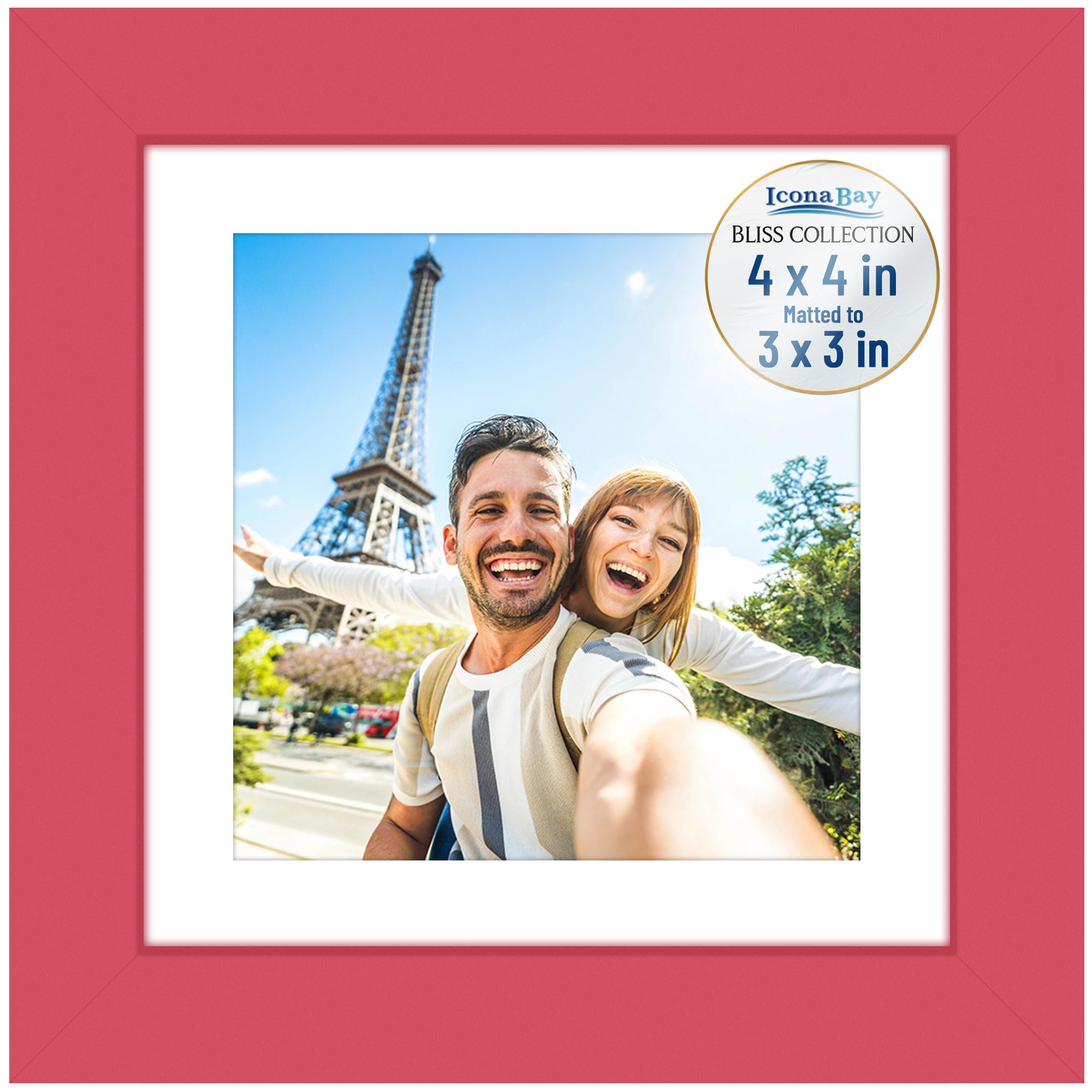 Icona Bay - 4x4 Red Picture Frame with Removable Mat to 3x3 Photo - Modern Style Engineered Wood Picture Frame - Table Top or Wall Mount - Bliss Collection — image 1