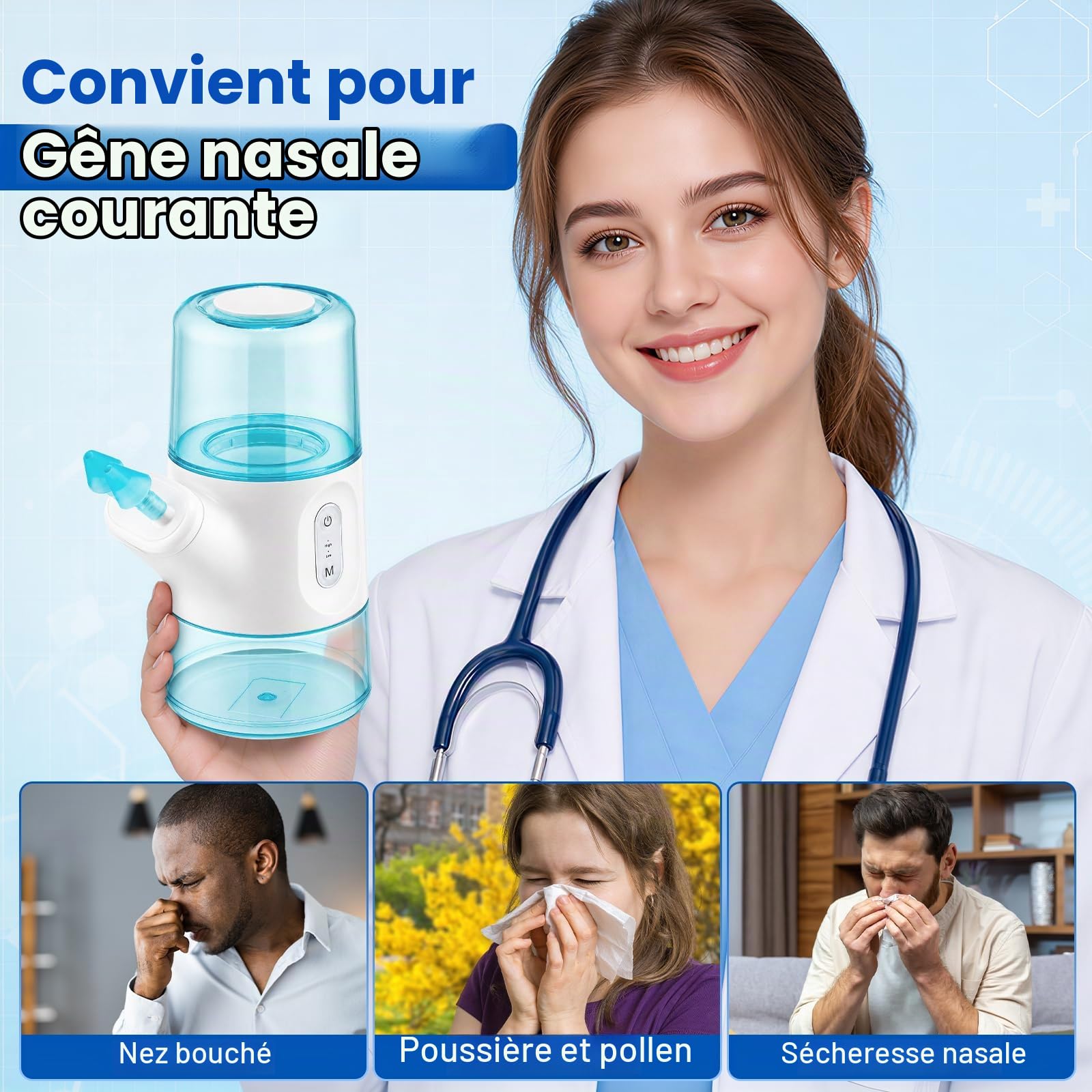 Irrigateur Nasal Électrique Sans Fil À Double Réservoir, Appareil Pour Le Lavage Des Sinus Avec 2 Modes Rinçage, Collecte Automatique Eaux Usées, 800mah, Étanche IPX7, 8 Embouts, 40 Sachets De Sel