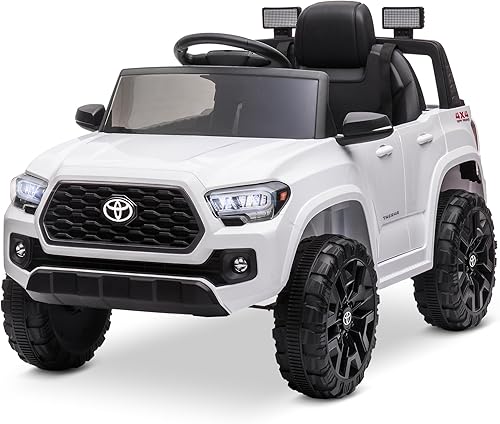 Kidzone Camión de paseo con batería de 12 V, coche eléctrico con licencia Toyota Tacoma para niños, juguete de vehículo eléctrico con control
