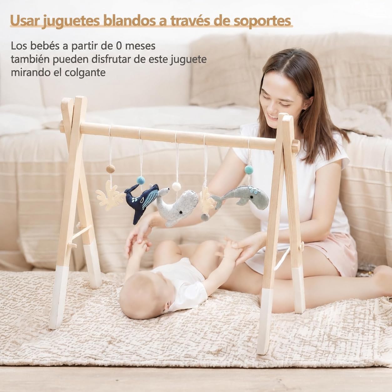 Gimnasio de juego para recién nacido, arco de madera para bebé, centro de actividades, diseño blanco, arco de juego extraíble, para guardería
