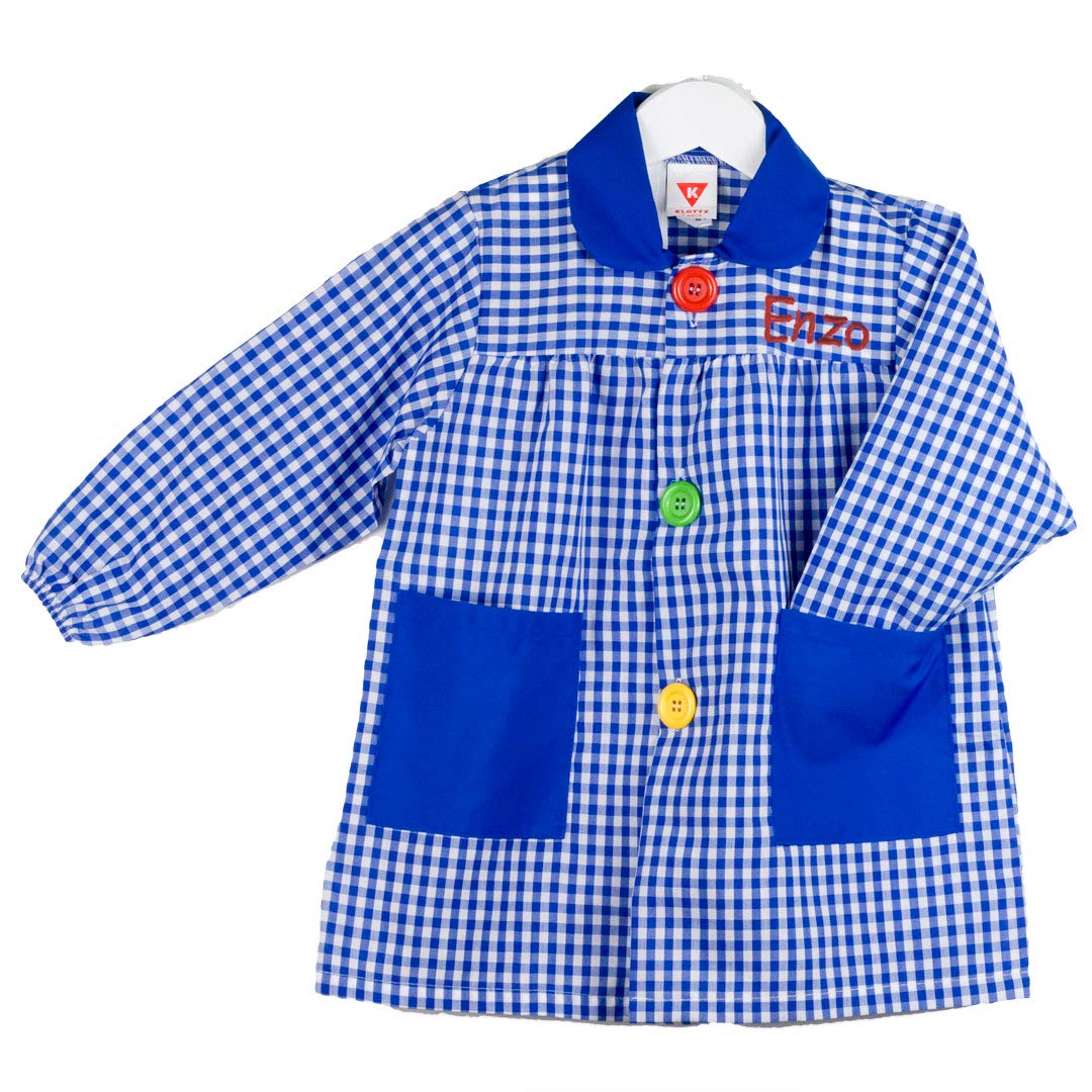 Babi Colegio Nombre Bordado Personalizable. Bata Escolar con Botones para Personalizar con Nombre Bordado. Fabricado en España.Talla 0. Color Azul