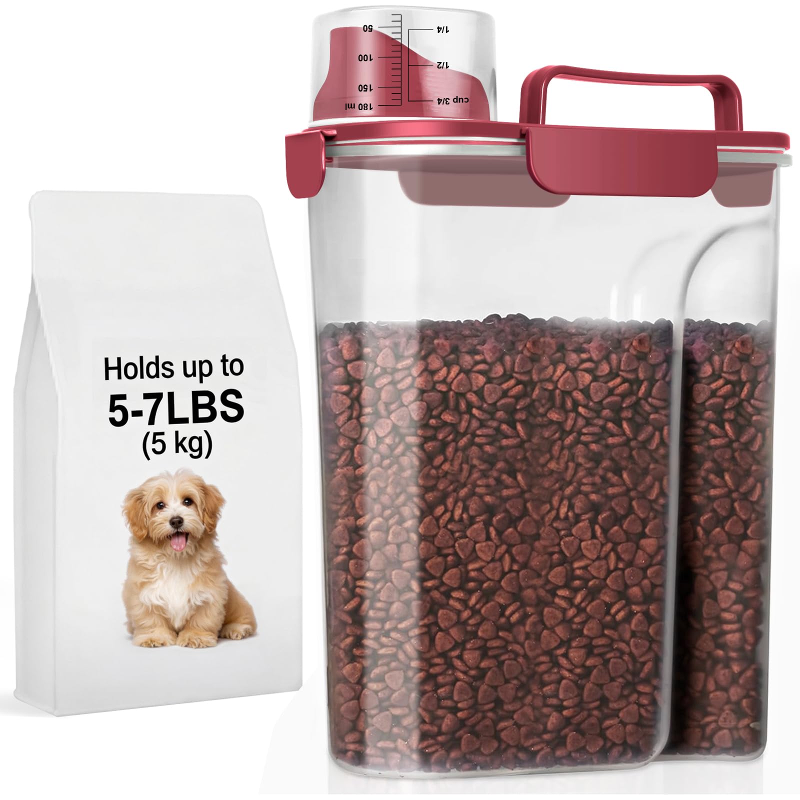 LEAWALK 5-7Lbs Airtight Dog Cat Pet Food Storage Container-Elegant Red