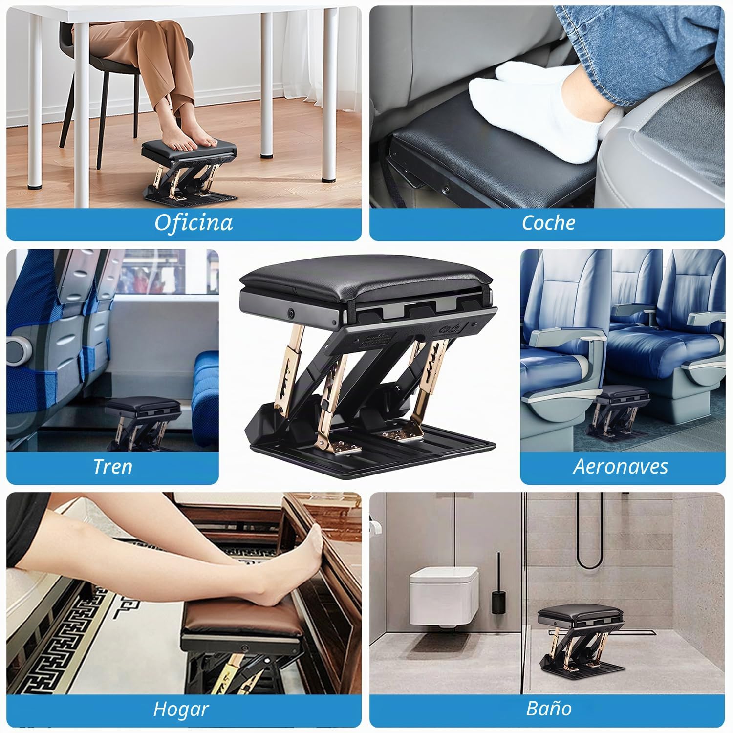 Reposa Pies Trabajo Oficina, 4 Niveles de Altura Ajustable, Reposapiés Ergonómico Plegable, con Almohadilla de Reposapiés Suave Extraíble Diseño Ergonómico para Espalda Rodilla