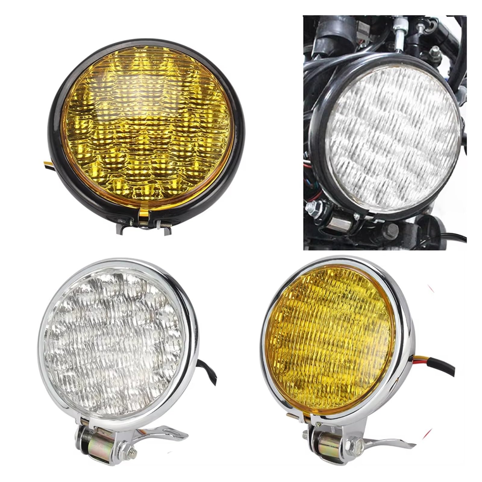 Proyector Moto Faros Delanteros Faro Delantero LED Universal De 35 W para Motocicleta Retro 12 V CC Redondo para Scooter Luces Delanteras Vintage