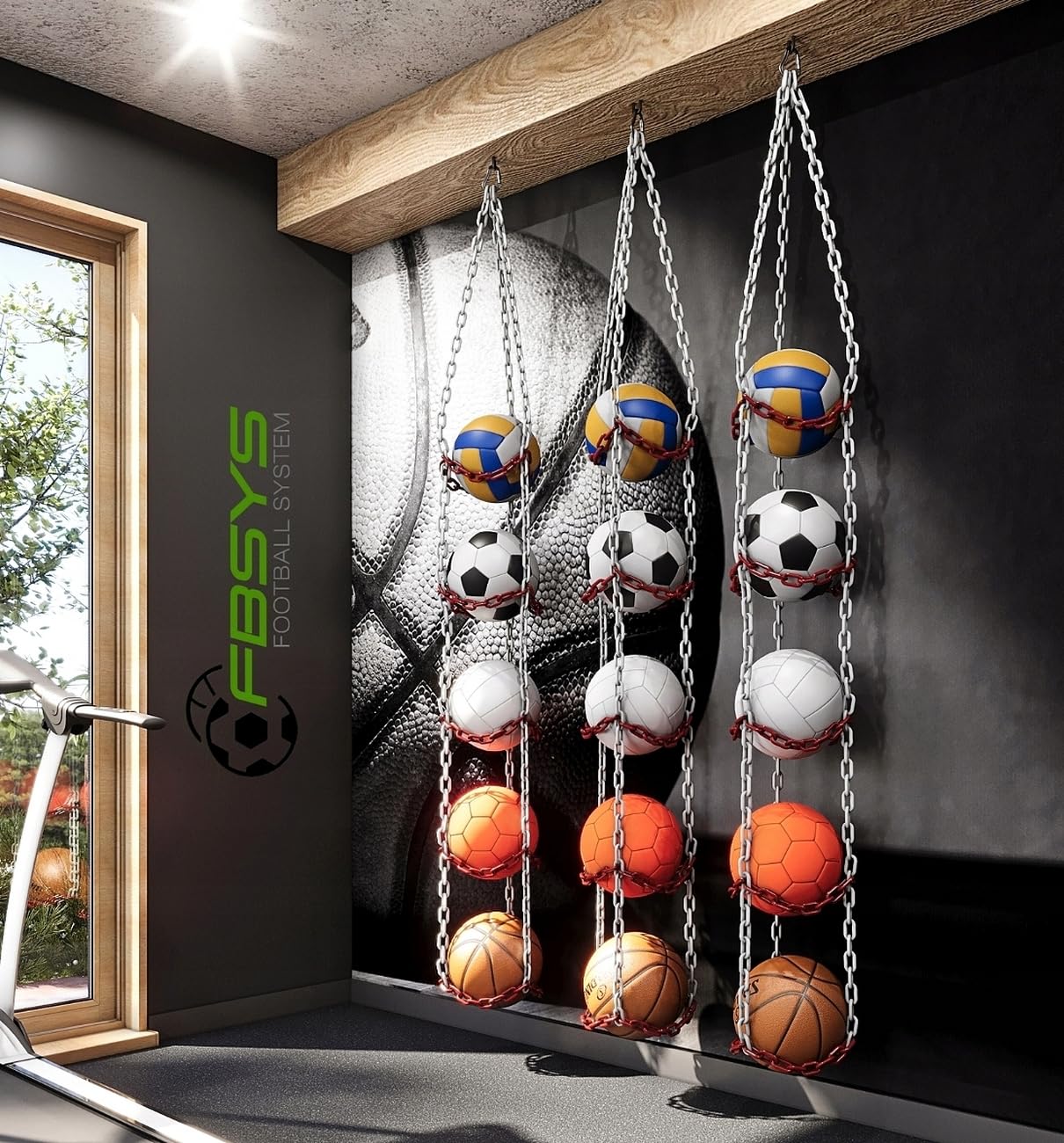 Ballhalter - Halter für 8 Bälle (Basketball, Fußball, Volleyball) - Veranstalter für Bälle - Grün-Weiß